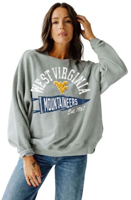 Gameday Social Women's West Virginia Mountaineers Heather Gray Stillson Crewneck Sweatshirt