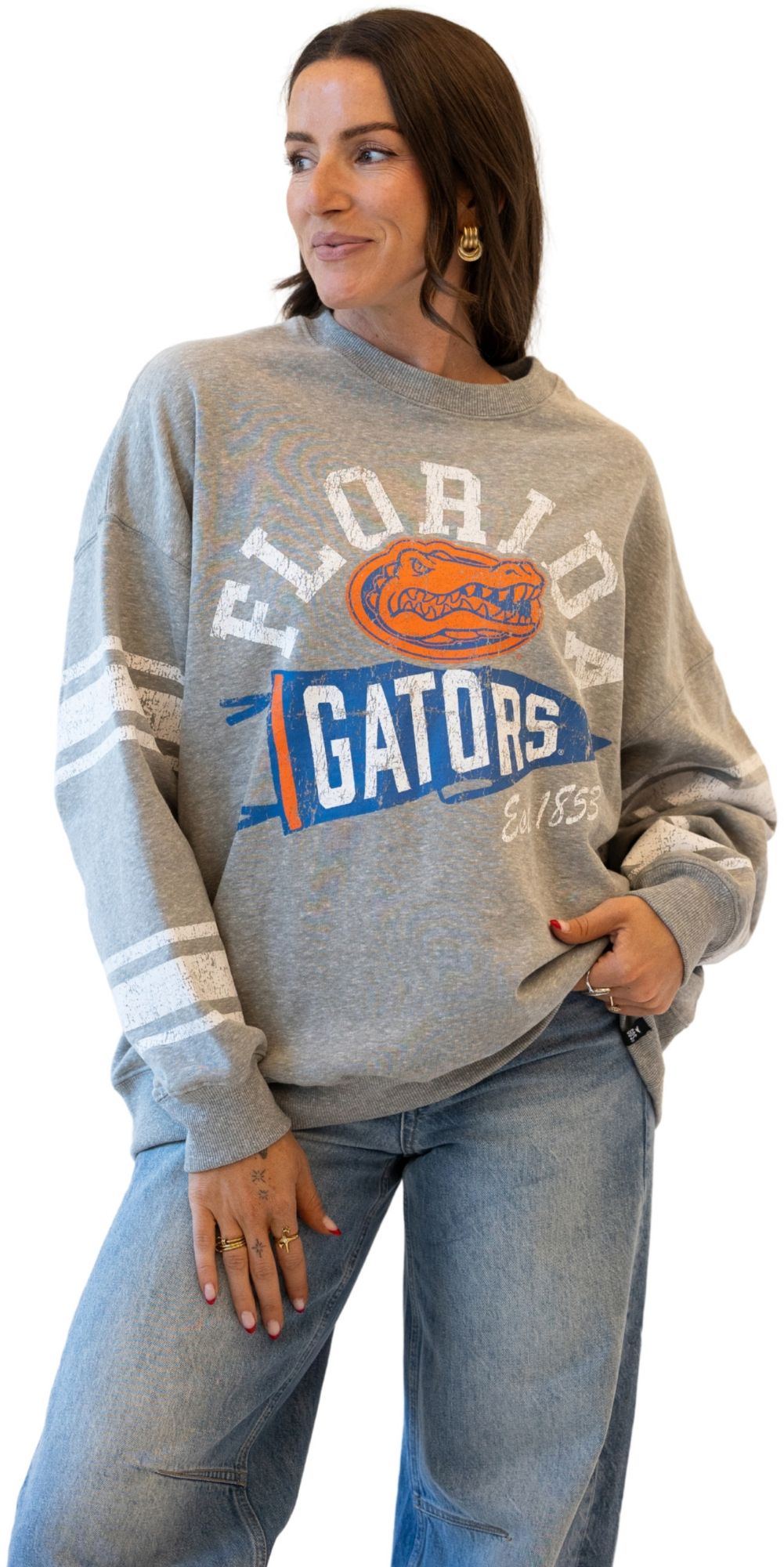 Gameday Social Women's Florida Gators Heather Grey All Over Print Crewneck Sweatshirt