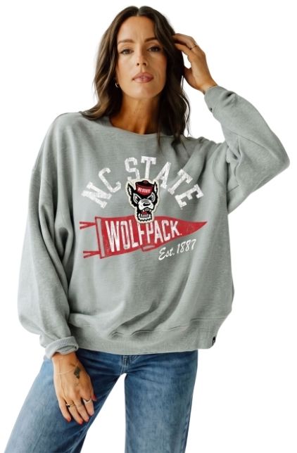 Game Day Social Women's NC State Wolfpack Heather Grey Starlite Crewneck Sweatshirt
