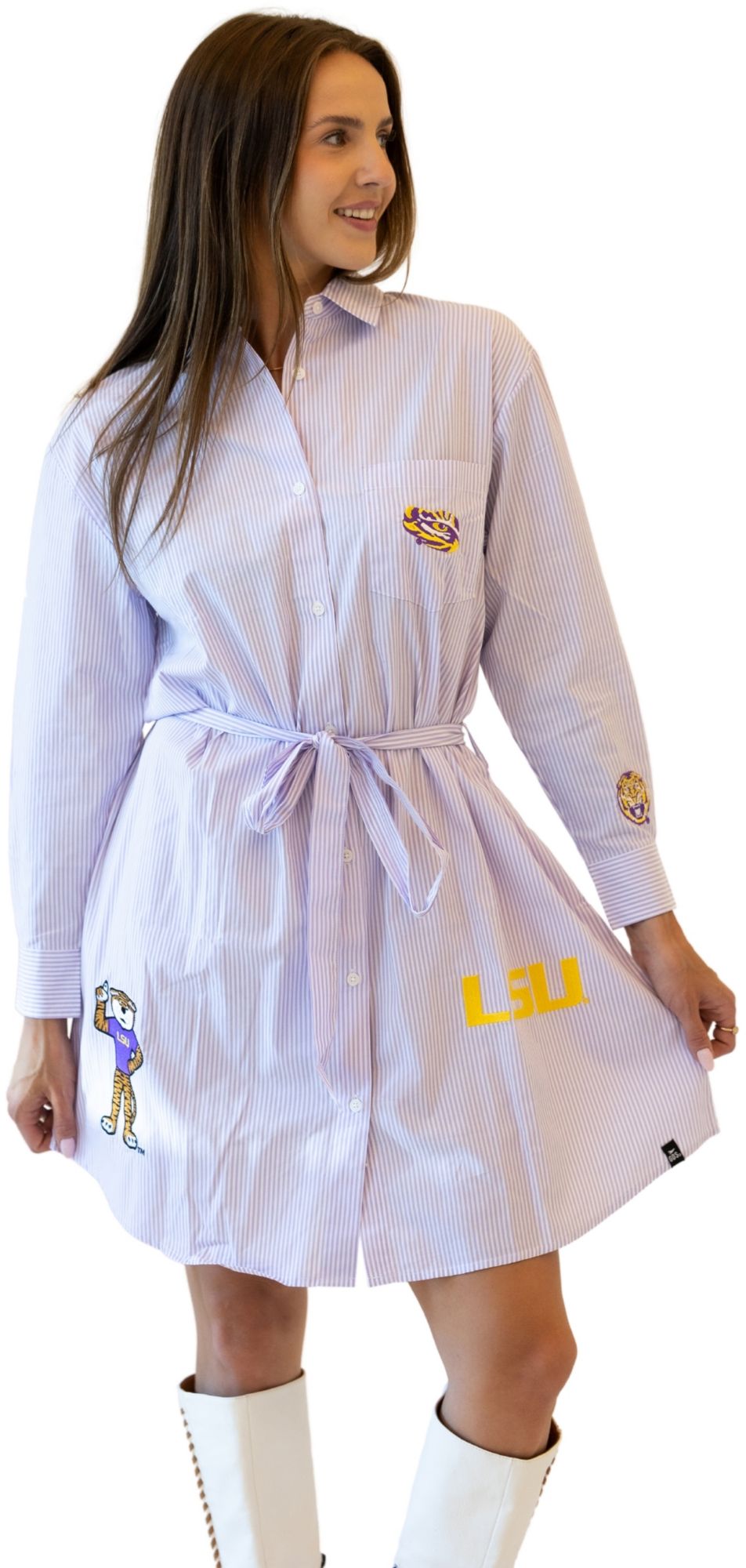 Game Day Social Women's LSU Tigers Lavender Striped Dress