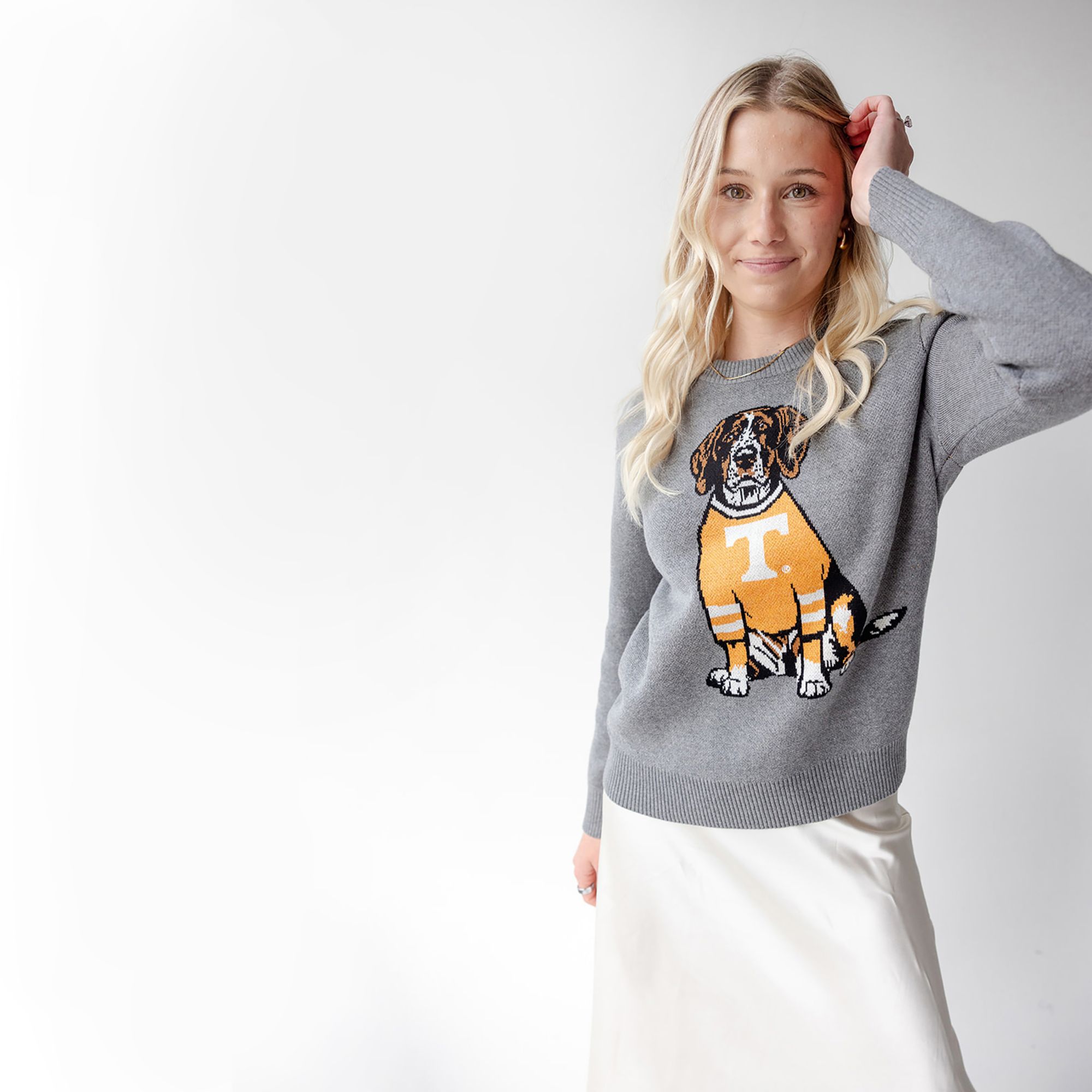 Gameday Social Women's Tennessee Volunteers Heather Grey Lucky Dog Crewneck Sweatshirt