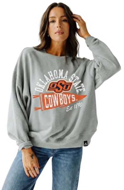 Gameday Social Women's Oklahoma State Cowboys Heather Grey Starlite Crewneck Sweatshirt