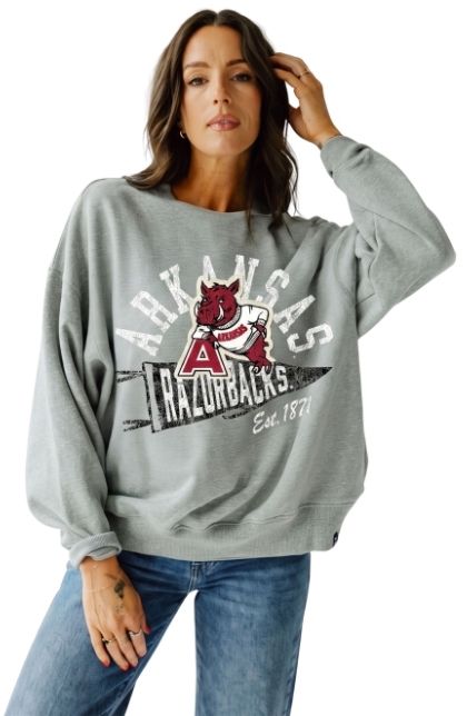 Gameday Social Women's Arkansas Razorbacks Heather Gray Stillson Crewneck Sweatshirt