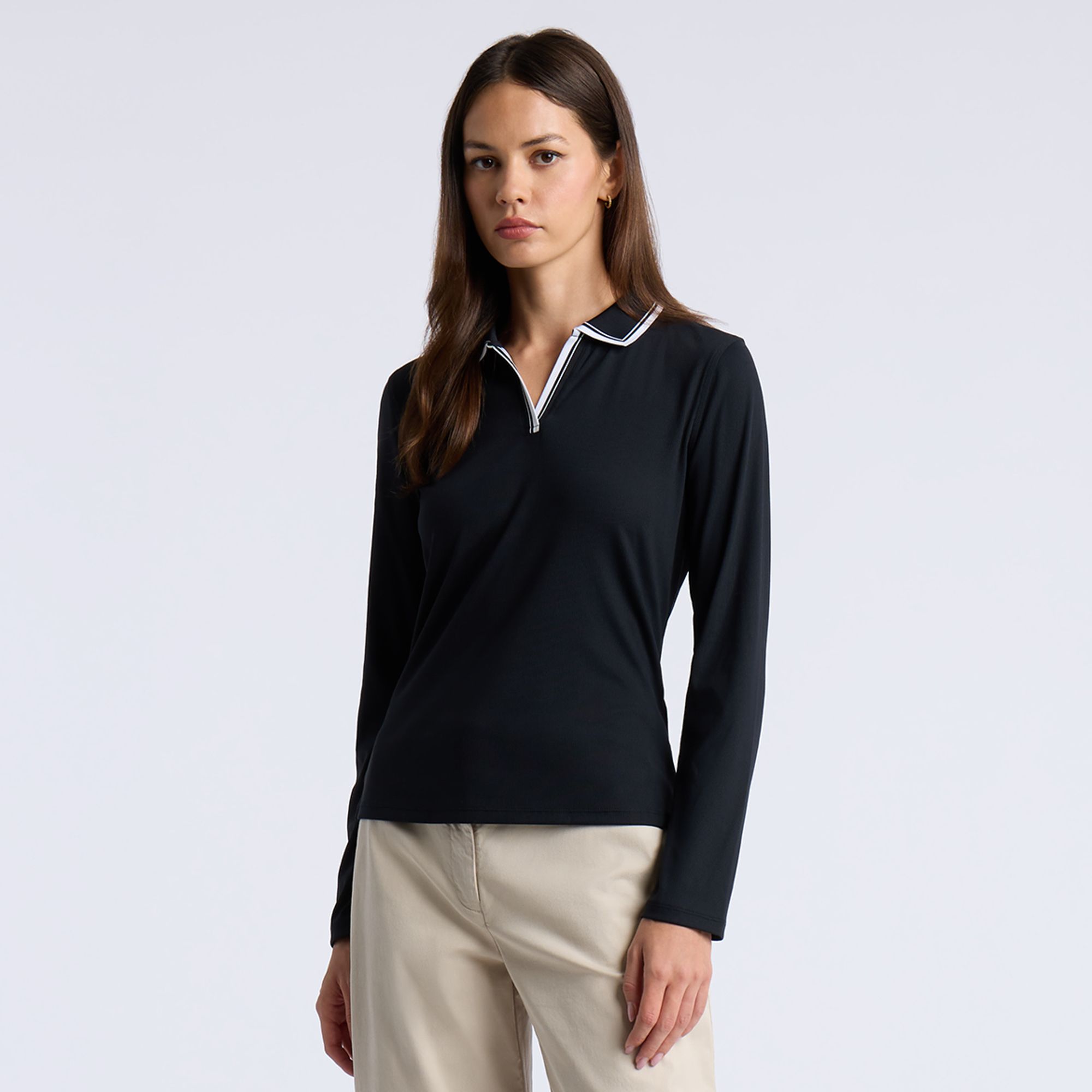 G/FORE Women's Johnny Collar Nylon Rib Long Sleeve Golf Polo