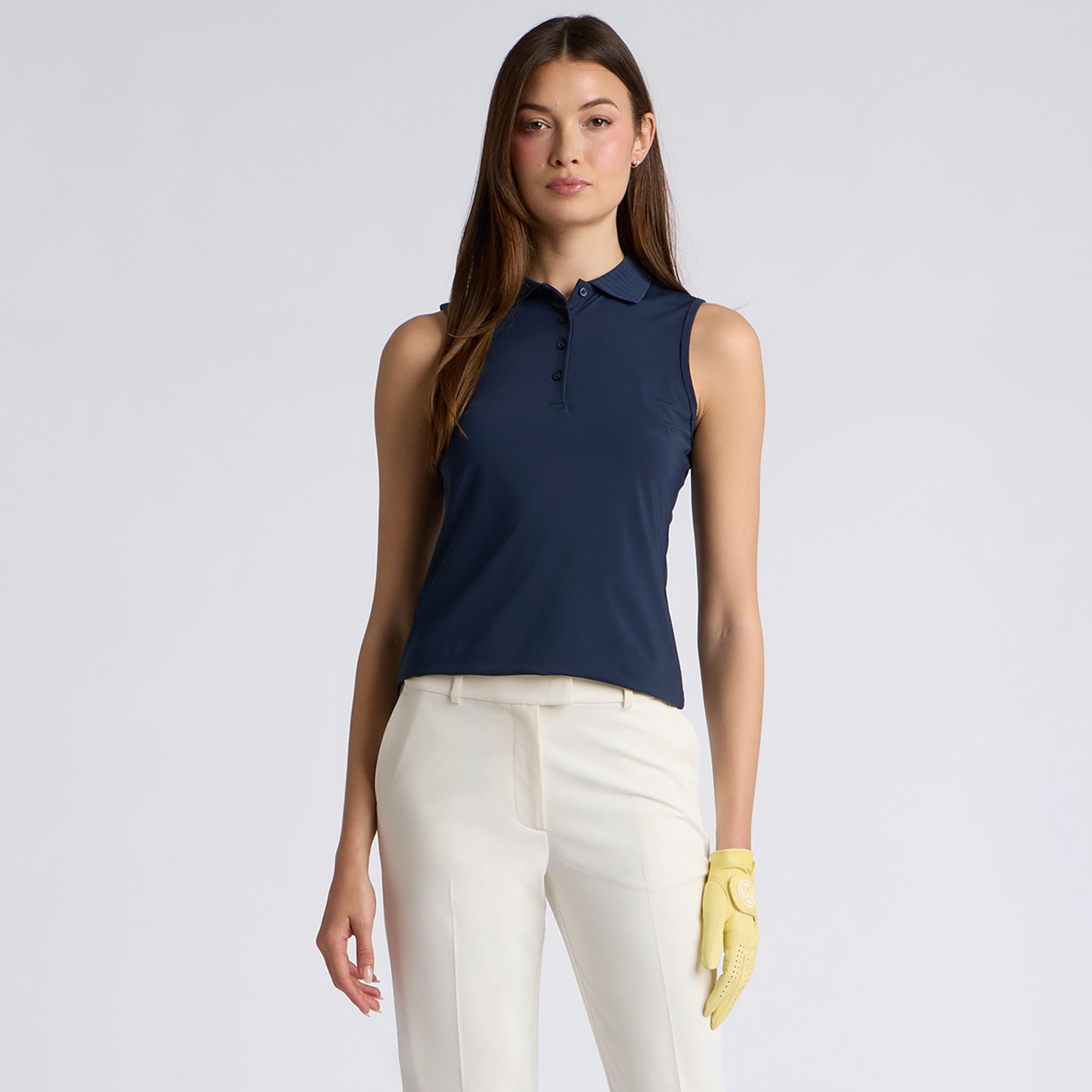 G/FORE Women's Pleated Collar Silky Tech Nylon Sleeveless Golf Polo
