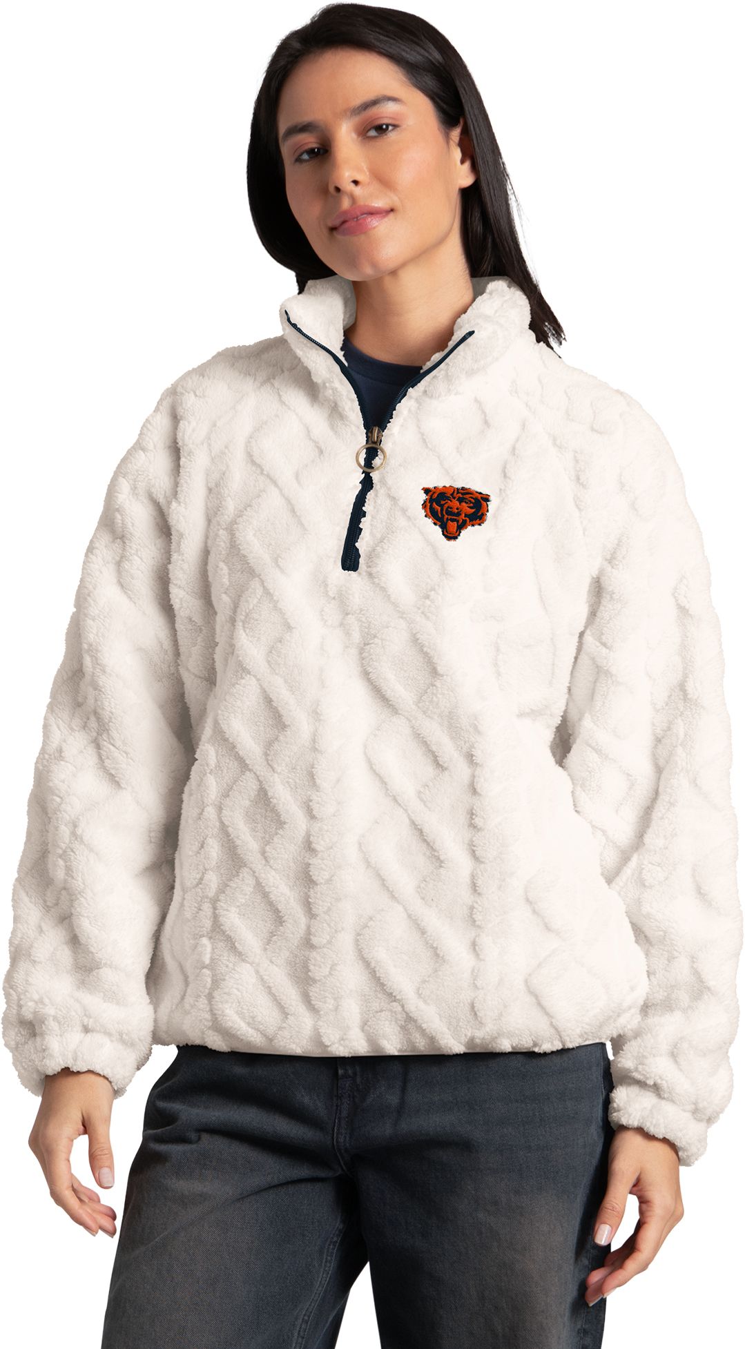 G-III Women's Chicago Bears Beige Cheer Sherpa 1/2 Zip Jacket