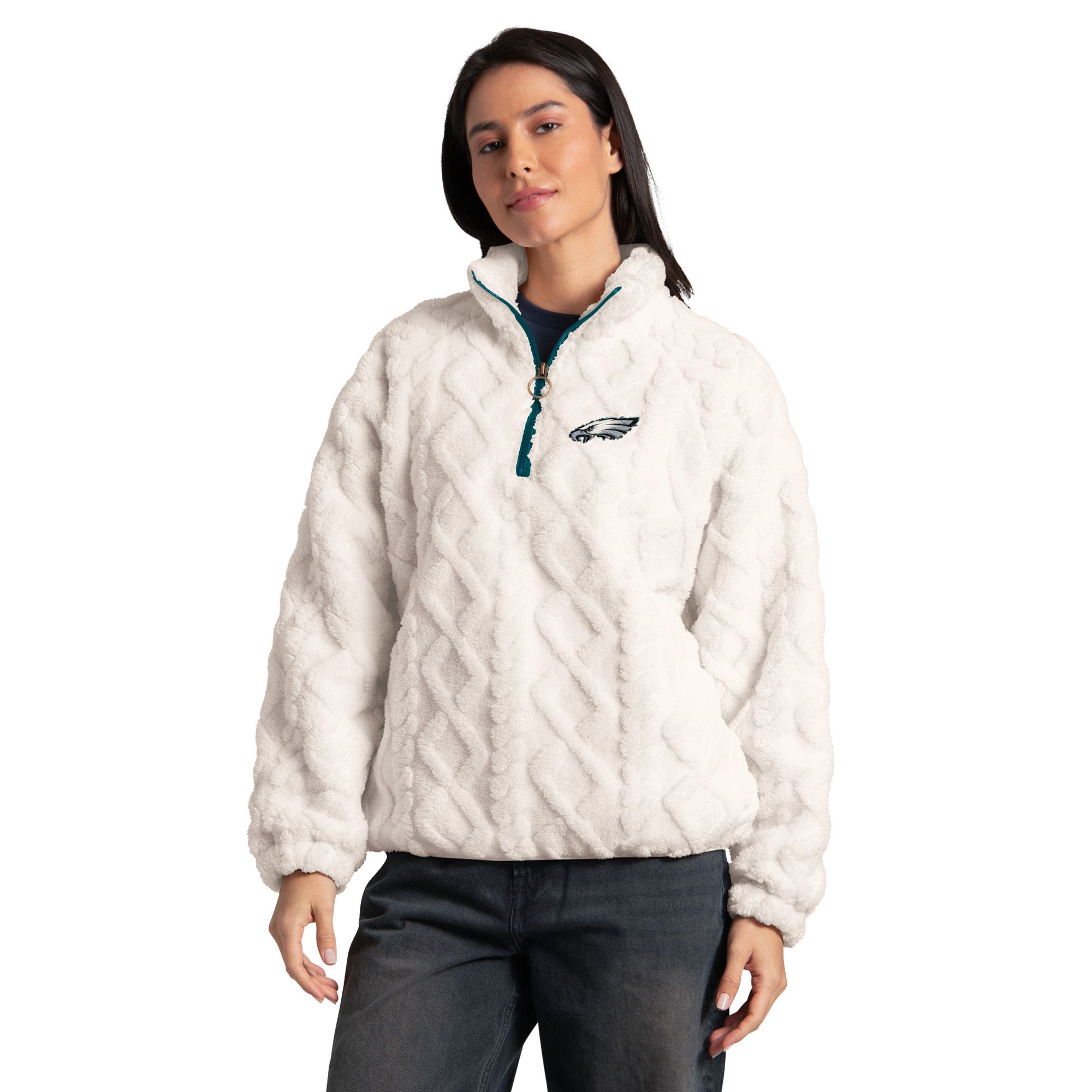 G-III Women's Philadelphia Eagles Beige Cheer Sherpa 1/2 Zip Jacket
