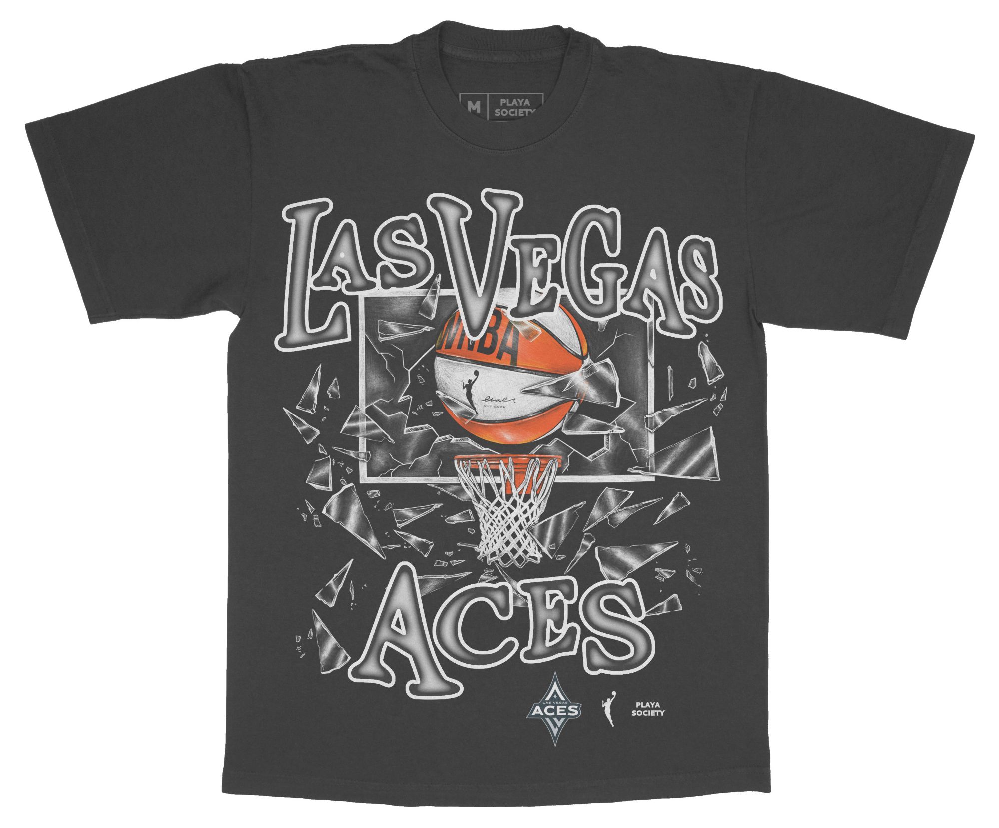 PLAYA SOCIETY Men's Las Vegas Aces Black Shattered Glass Graphic T-Shirt