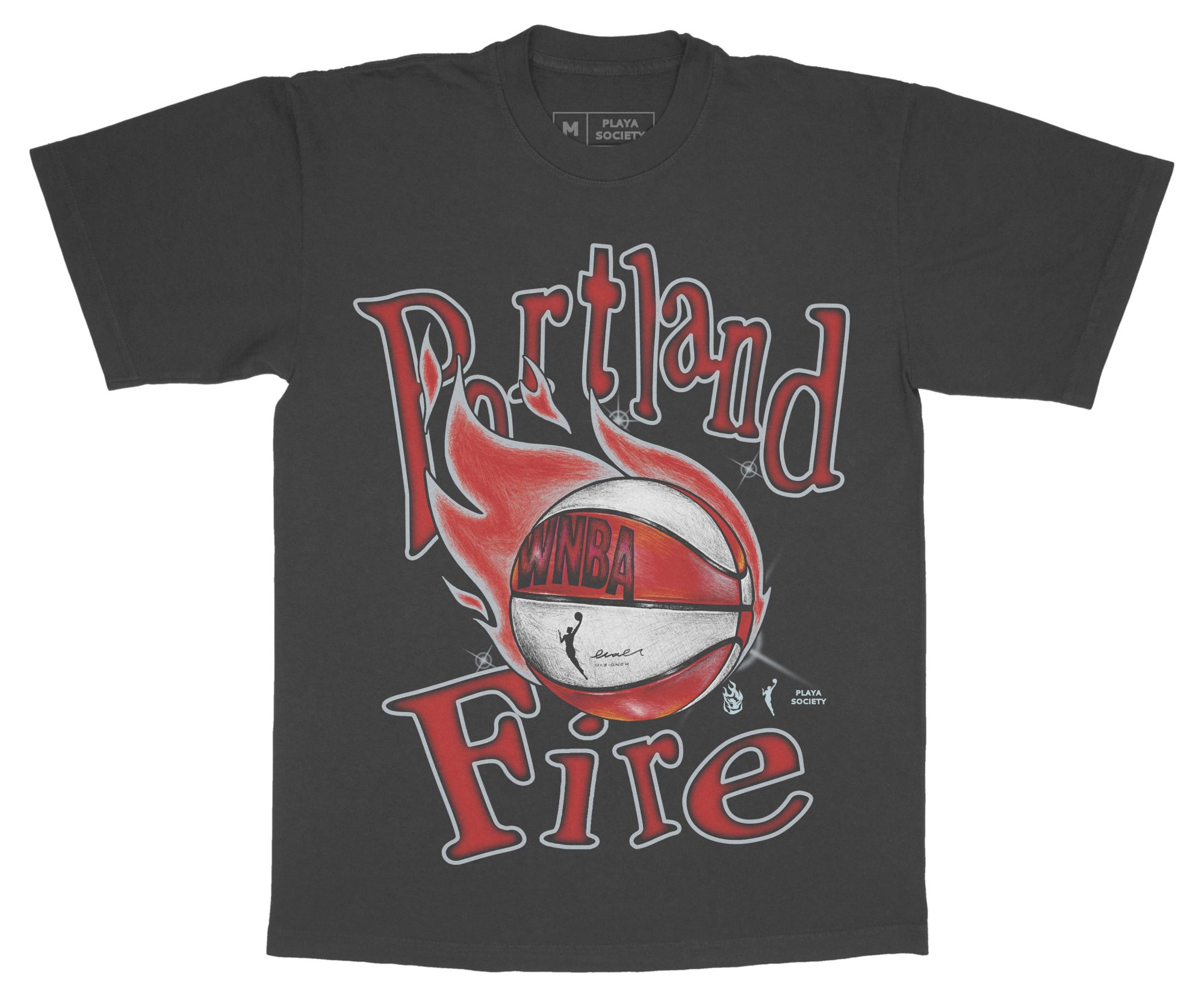 PLAYA SOCIETY Men's Portland Fire Black Original Sketch Graphic T-Shirt