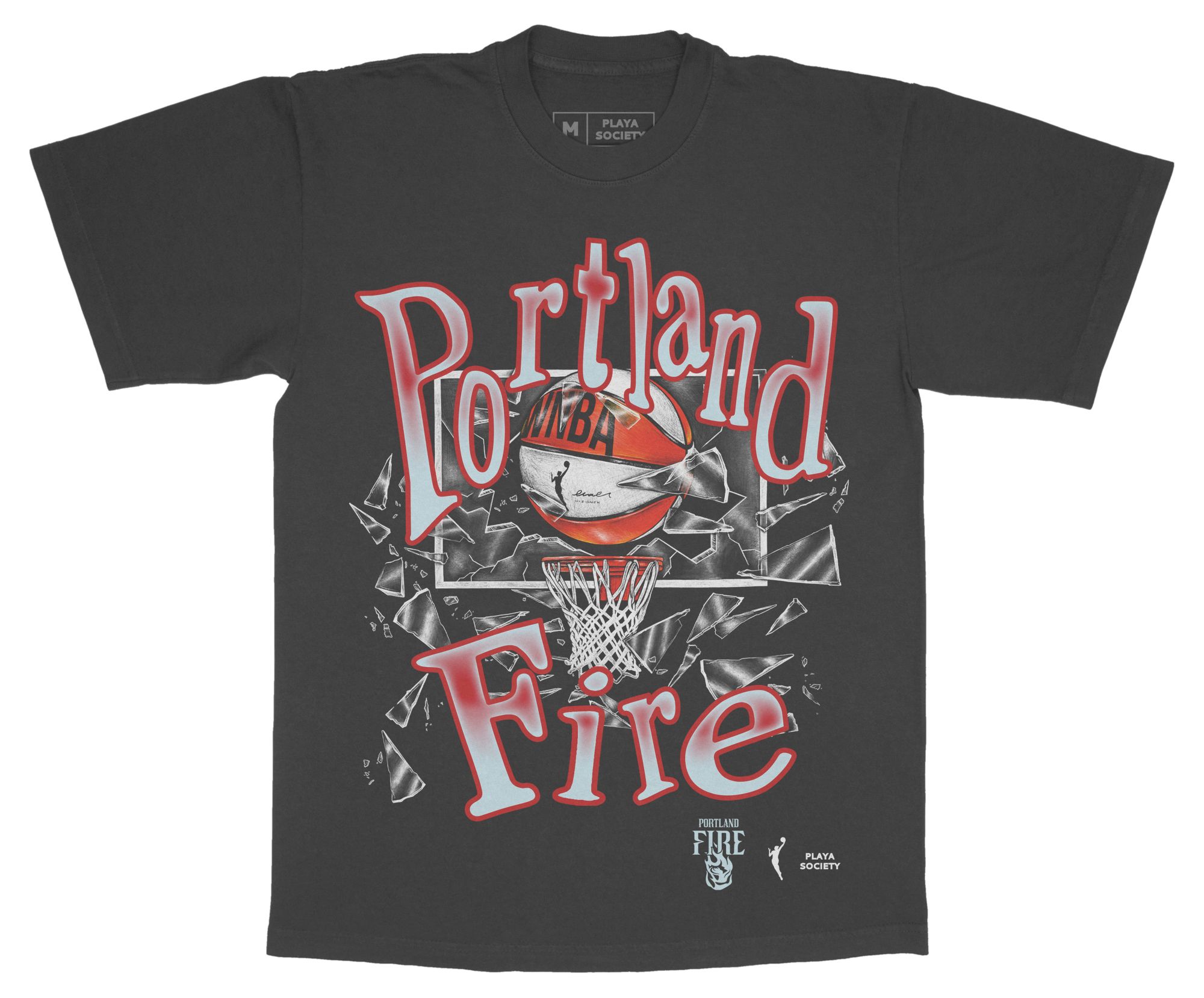 PLAYA SOCIETY Men's Portland Fire Black Shattered Glass Graphic T-Shirt