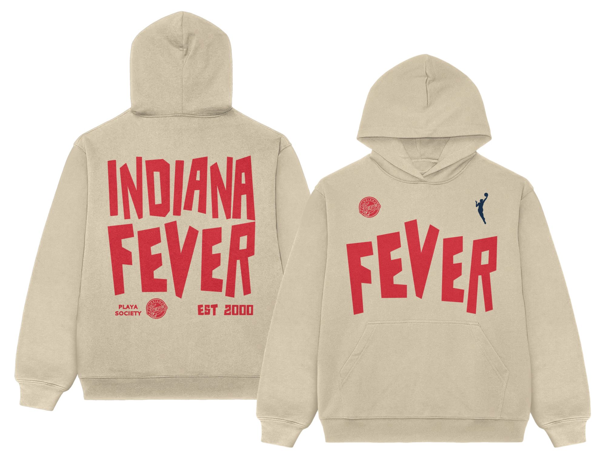 PLAYA SOCIETY Men's Indiana Fever Off White Established Date Wordmark Hoodie