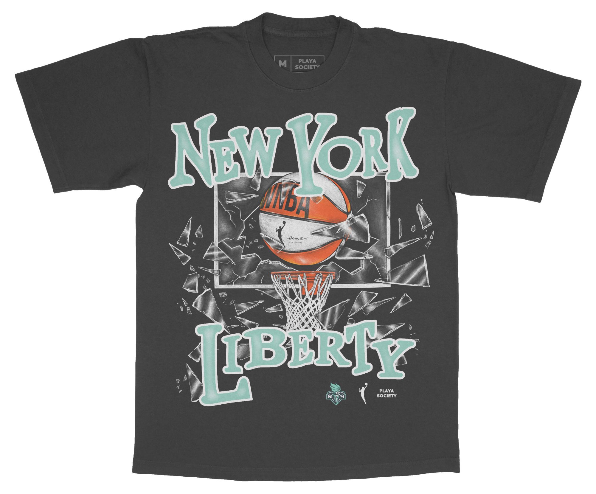 PLAYA SOCIETY Men's New York Liberty Black Shattered Glass Graphic T-Shirt