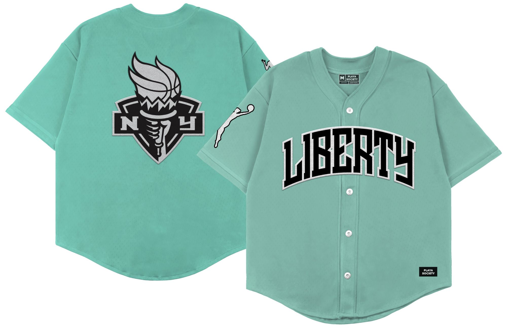 PLAYA SOCIETY Men's New York Liberty Mint Wordmark Baseball Jersey