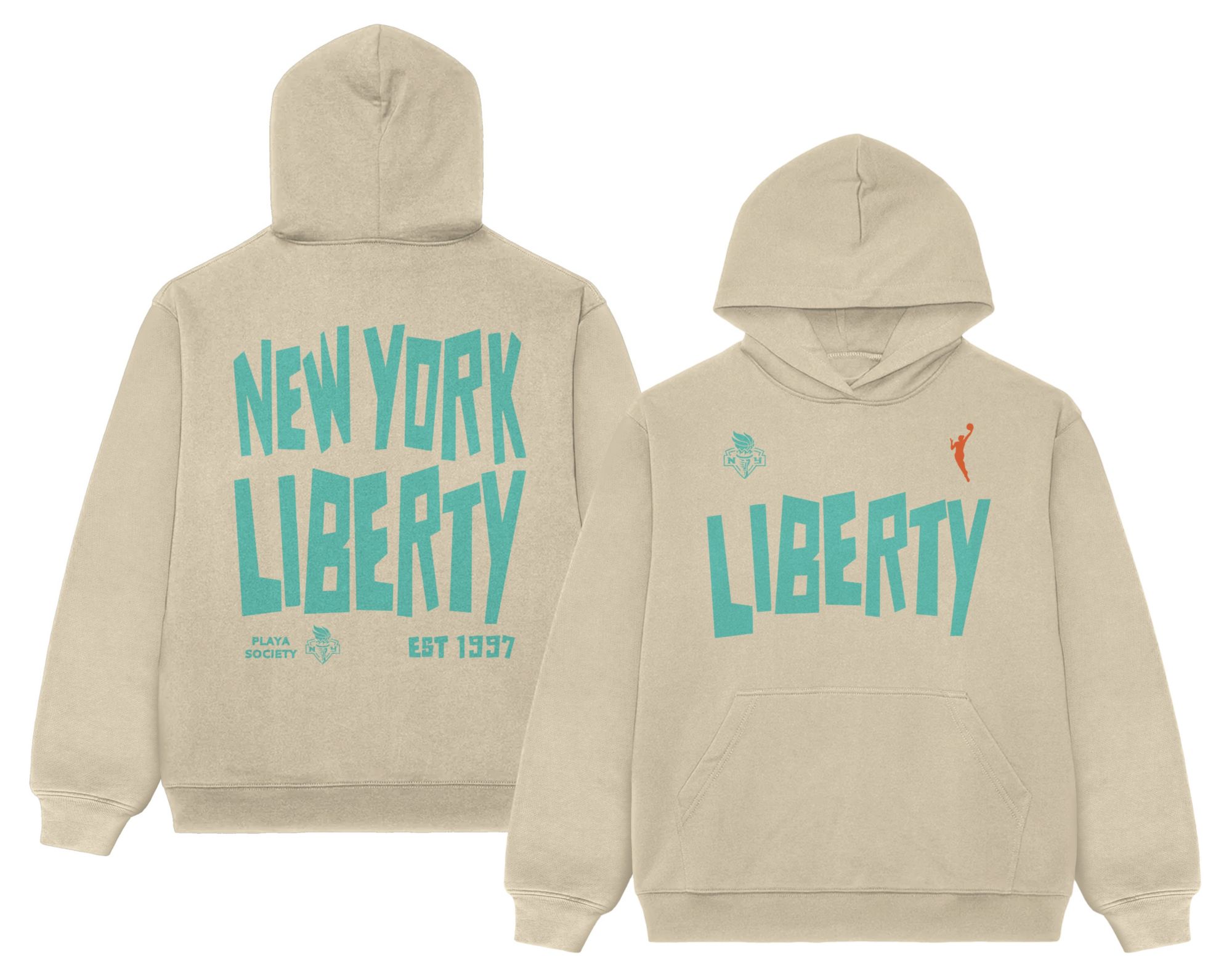 PLAYA SOCIETY Men's New York Liberty Off White Established Date Wordmark Hoodie