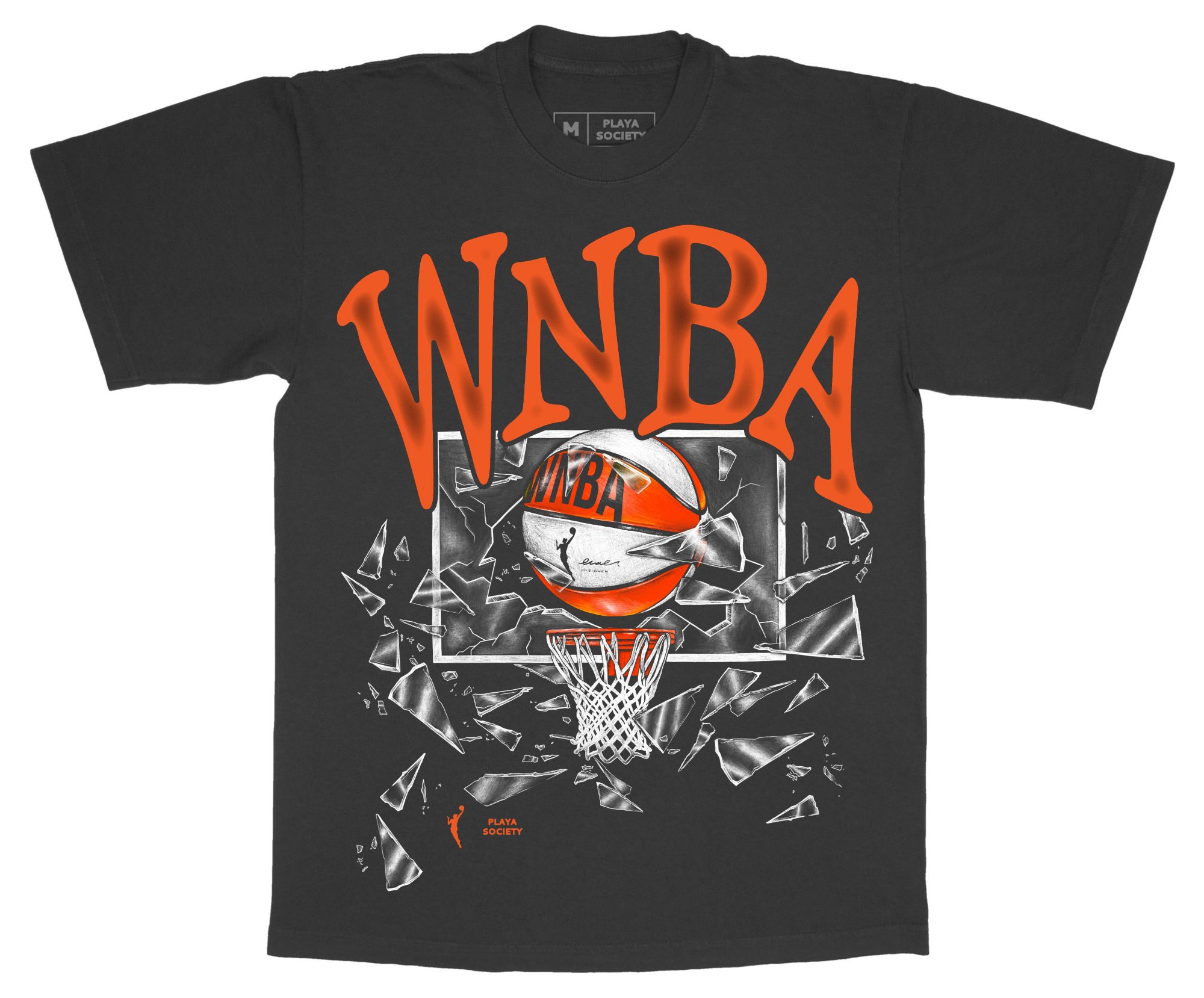 PLAYA SOCIETY Men's WNBA League Black Shattered Glass Graphic T-Shirt