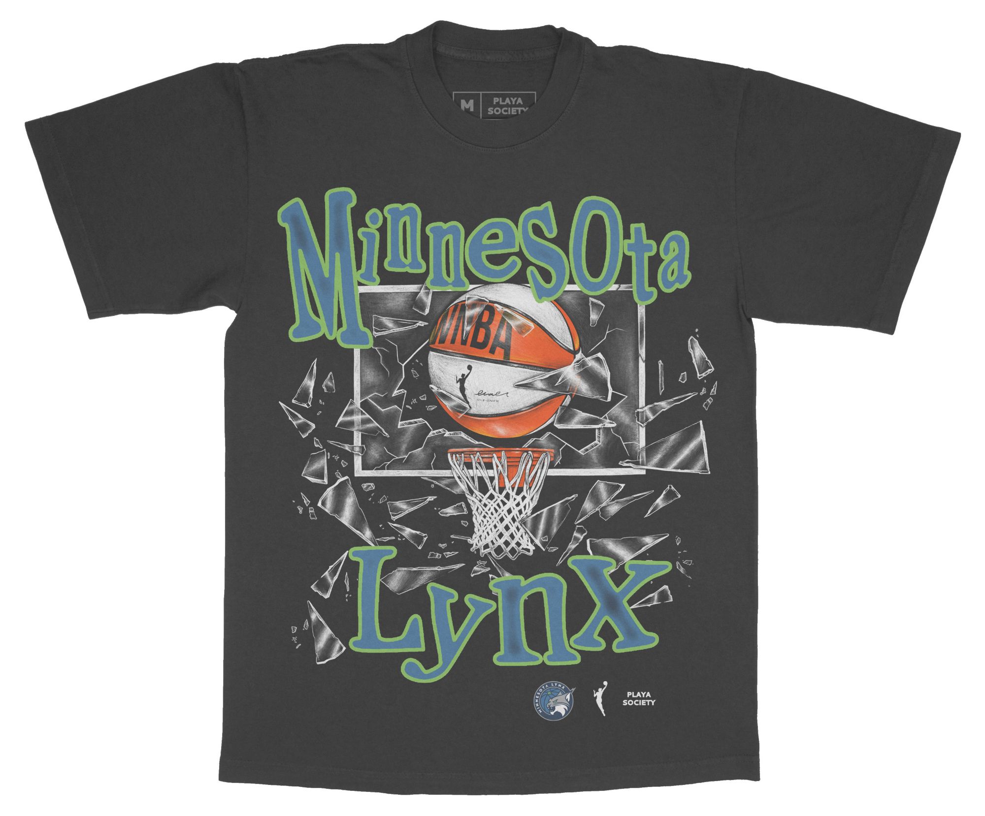 PLAYA SOCIETY Men's Minnesota Lynx Black Shattered Glass Graphic T-Shirt