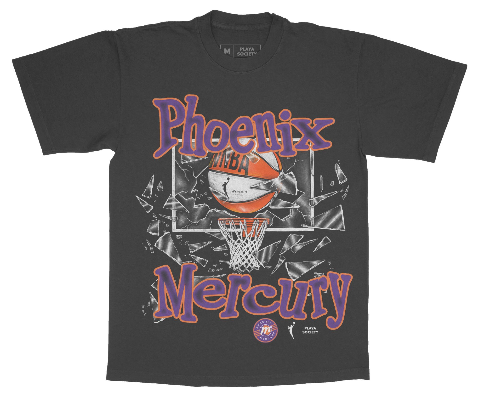 PLAYA SOCIETY Men's Phoenix Mercury Black Shattered Glass Graphic T-Shirt