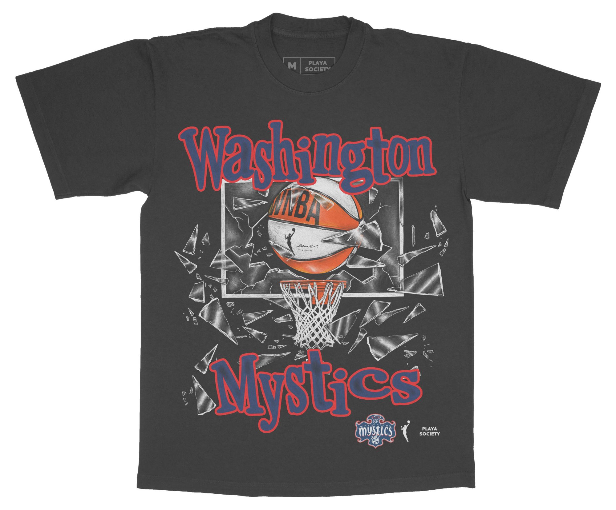 PLAYA SOCIETY Men's Washington Mystics Black Shattered Glass Graphic T-Shirt