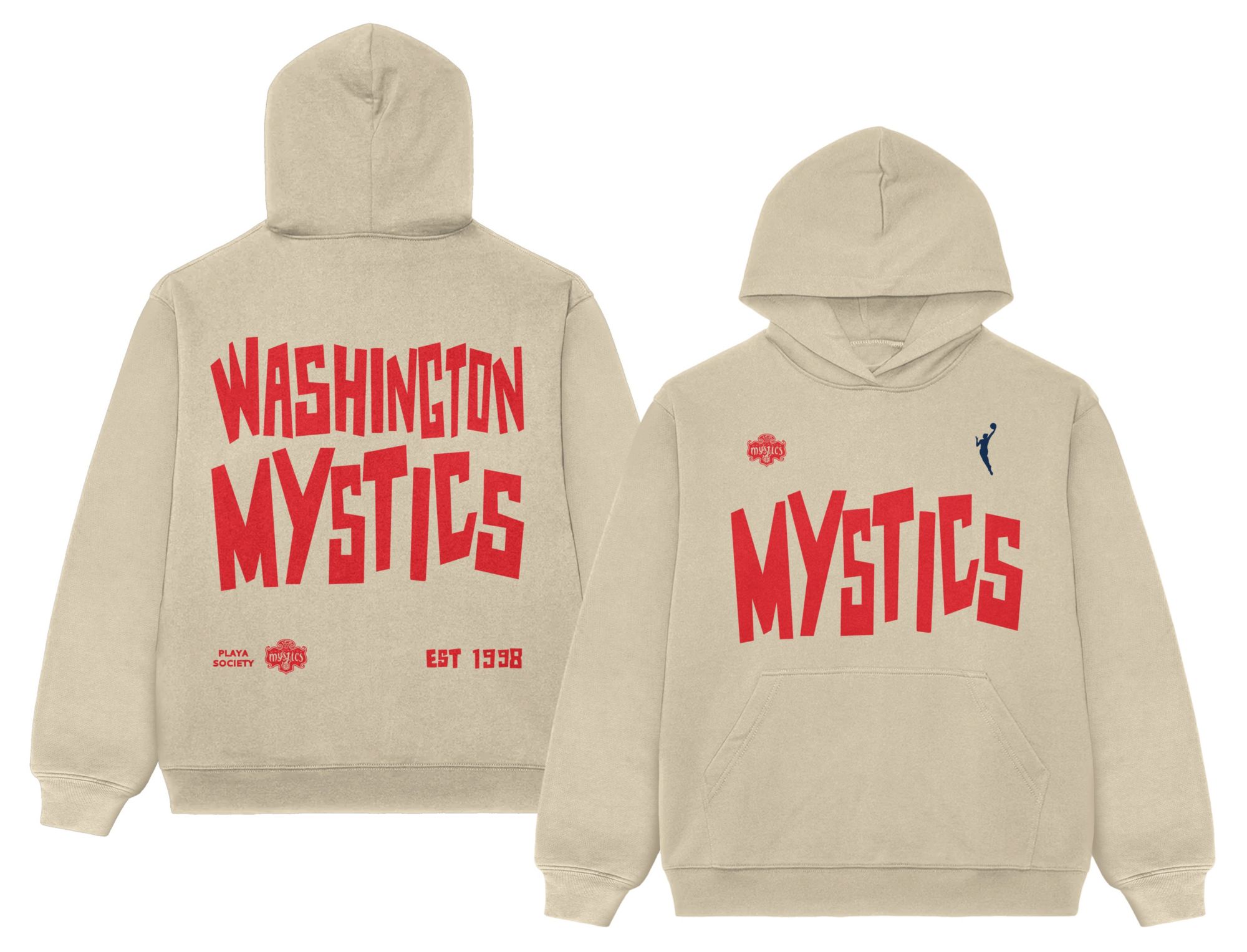 PLAYA SOCIETY Men's Washington Mystics Off White Established Date Wordmark Hoodie