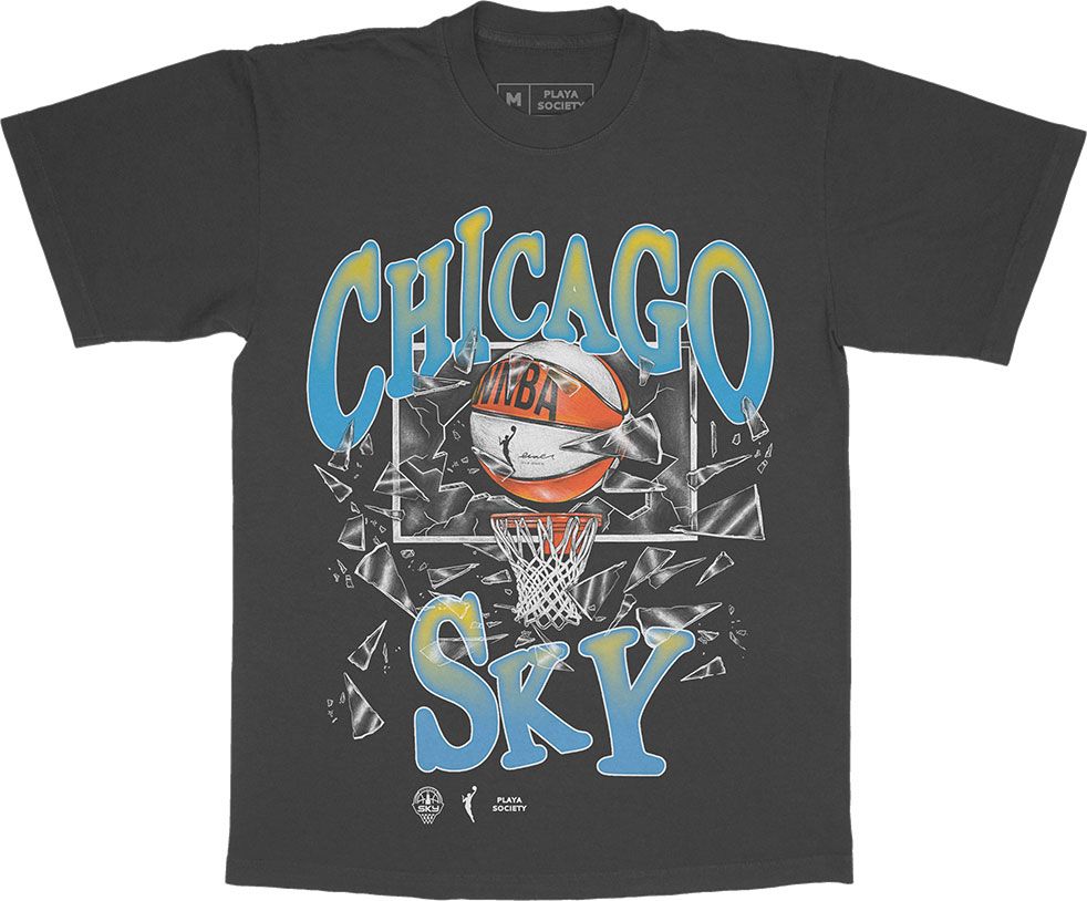 PLAYA SOCIETY Men's Chicago Sky Black Shattered Glass Graphic T-Shirt