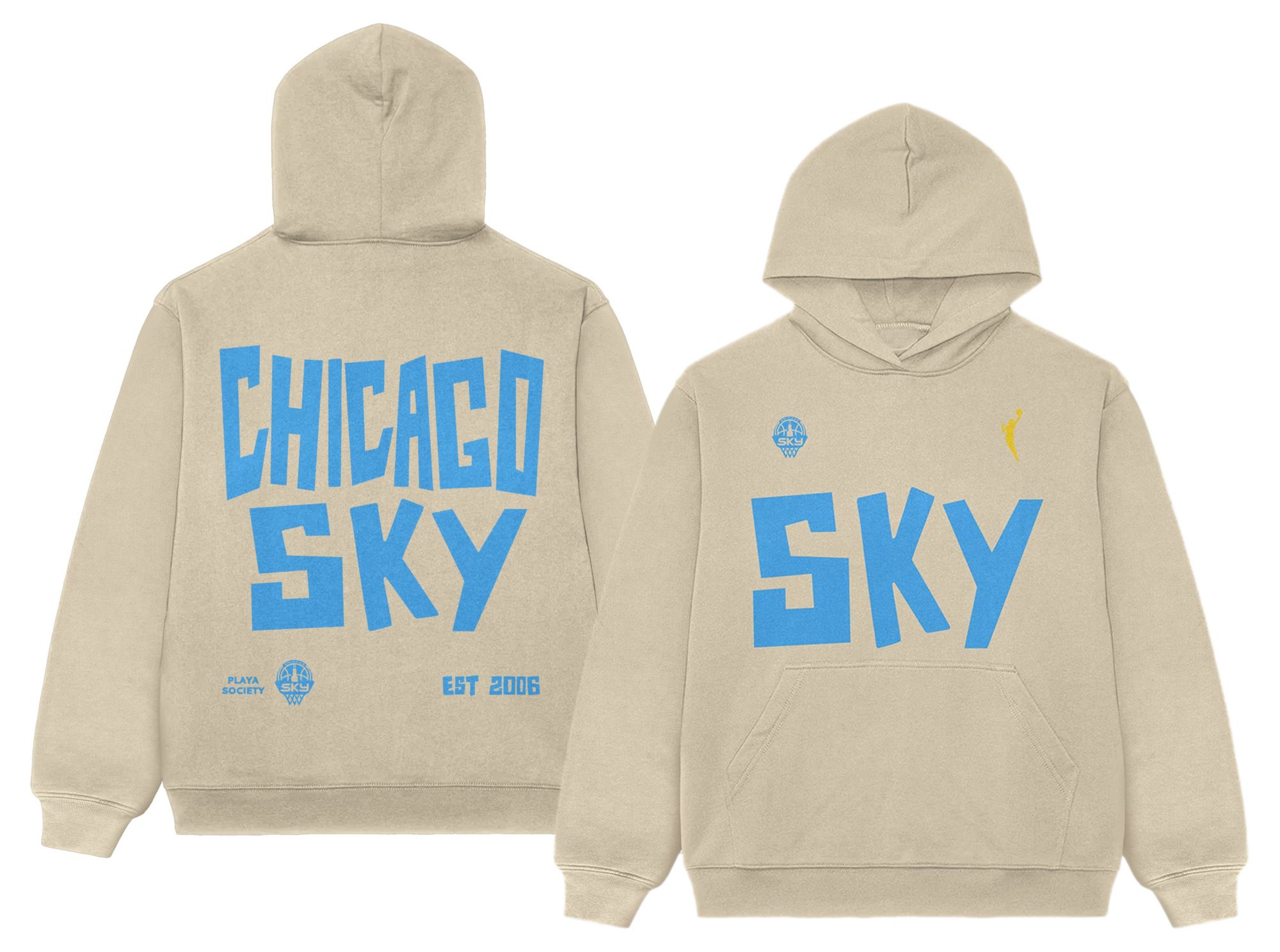 PLAYA SOCIETY Men's Chicago Sky Off White Established Date Wordmark Hoodie