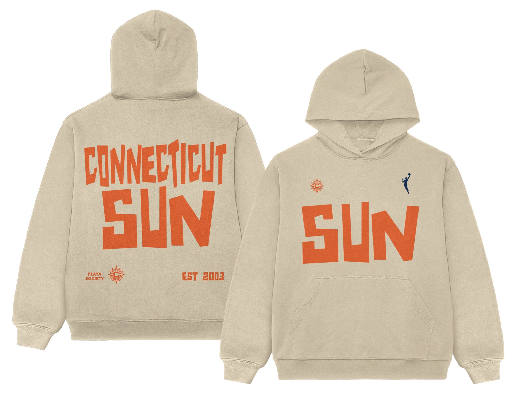 PLAYA SOCIETY Men's Connecticut Sun Off White Established Date Wordmark Hoodie