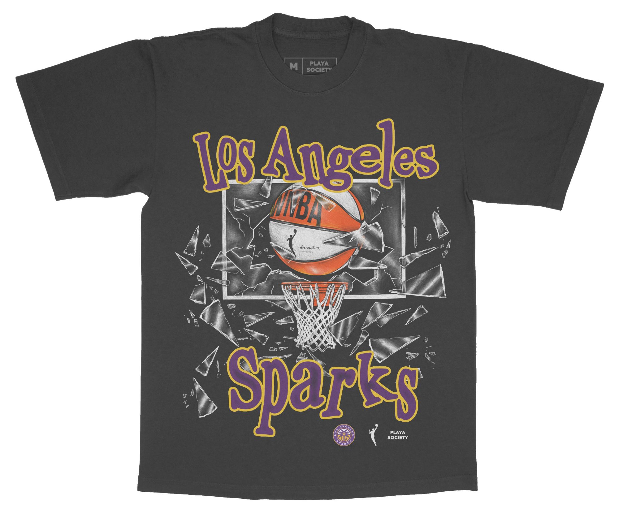PLAYA SOCIETY Men's Los Angeles Sparks Black Shattered Glass Graphic T-Shirt