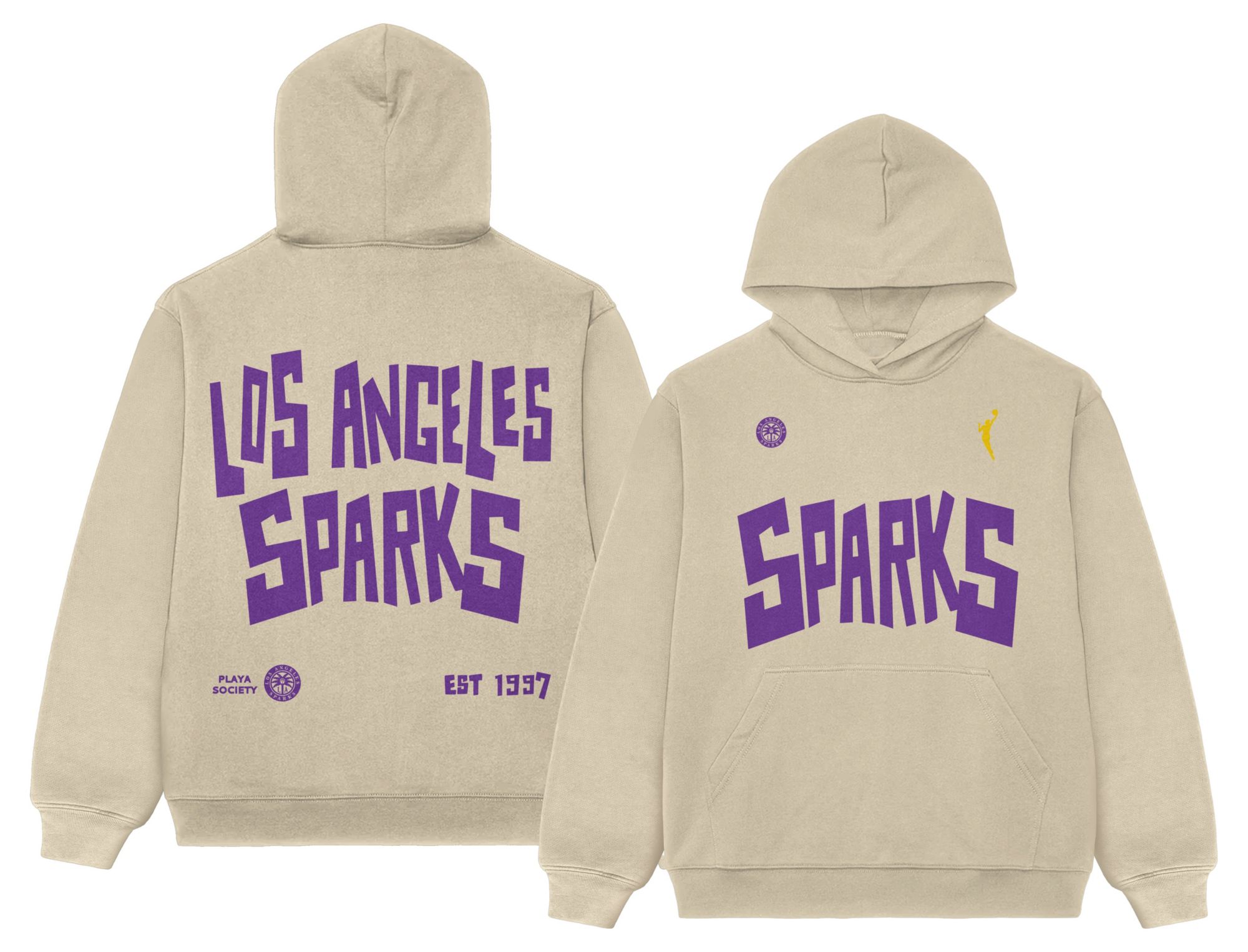 PLAYA SOCIETY Men's Los Angeles Sparks Off White Established Date Wordmark Hoodie