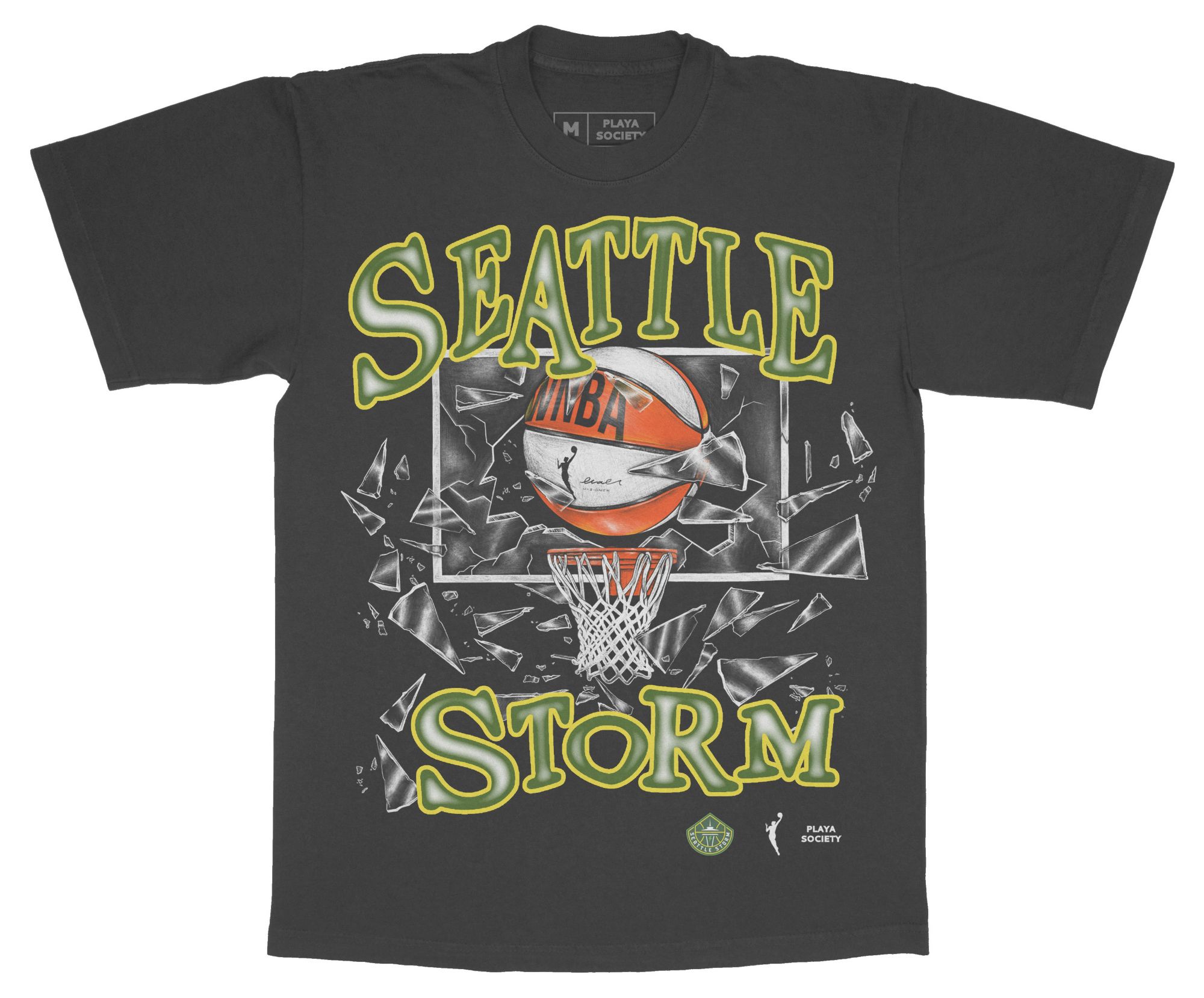 PLAYA SOCIETY Men's Seattle Storm Black Shattered Glass Graphic T-Shirt