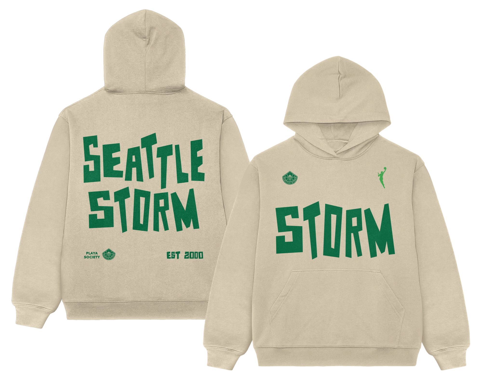 PLAYA SOCIETY Men's Seattle Storm Off White Established Date Wordmark Hoodie