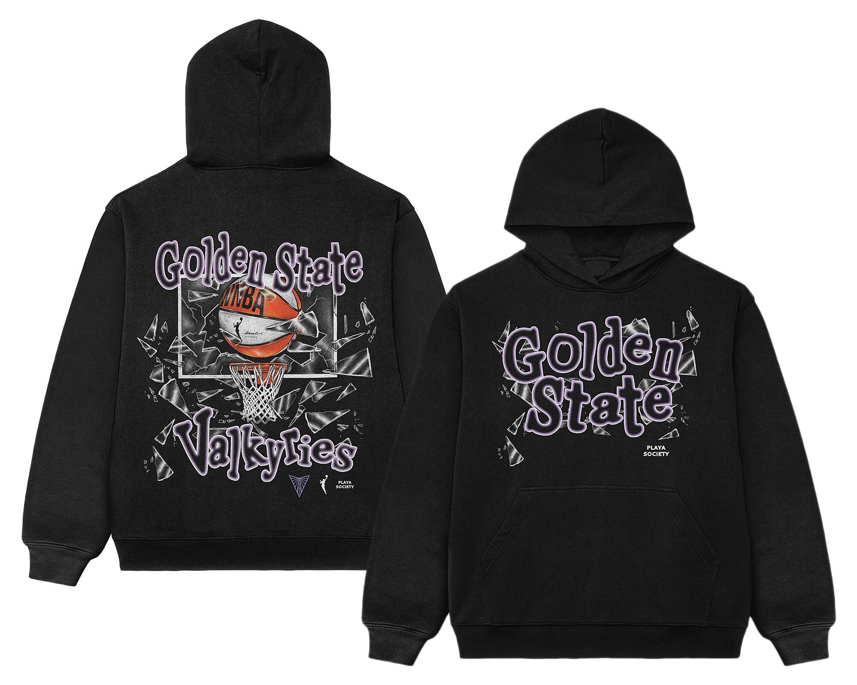 PLAYA SOCIETY Men's Golden State Valkyries Black Shattered Glass Graphic Hoodie