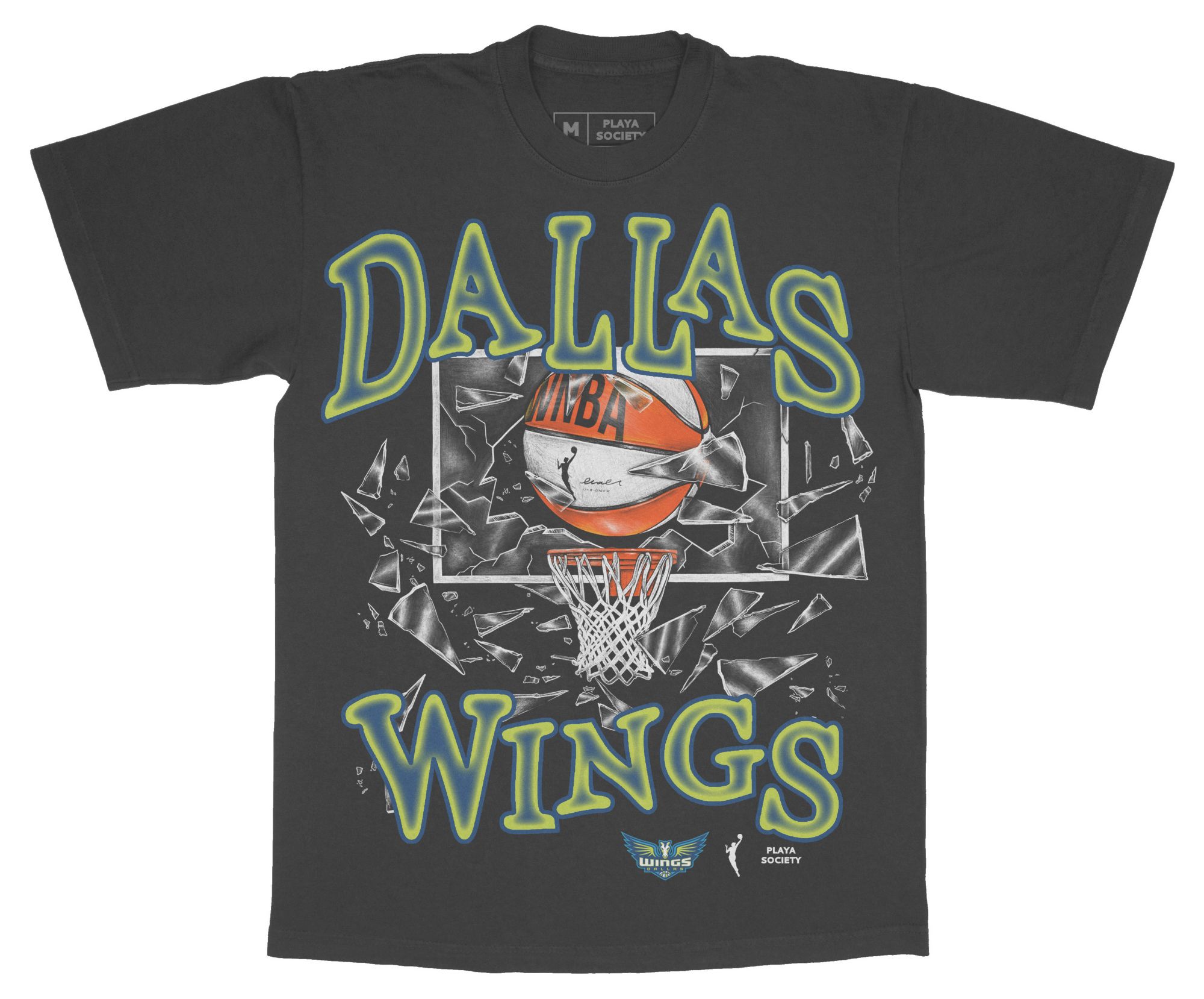 PLAYA SOCIETY Men's Dallas Wings Black Shattered Glass Graphic T-Shirt