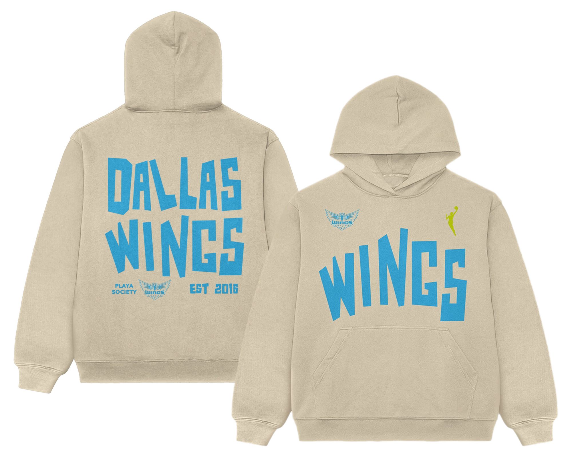 PLAYA SOCIETY Men's Dallas Wings Off White Established Date Wordmark Hoodie