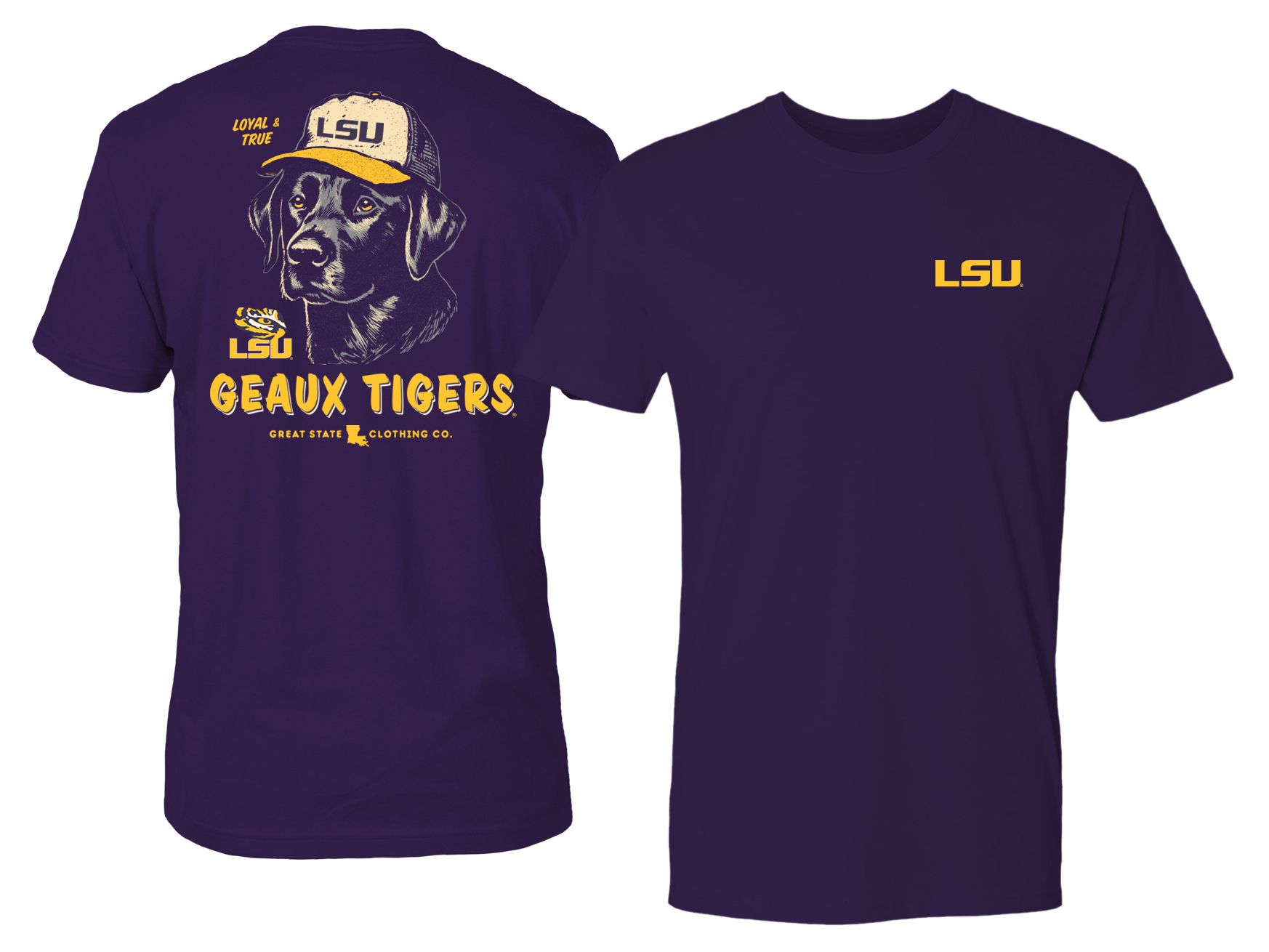 Great State Men's LSU Tigers Purple Loyal And True Dog T-Shirt