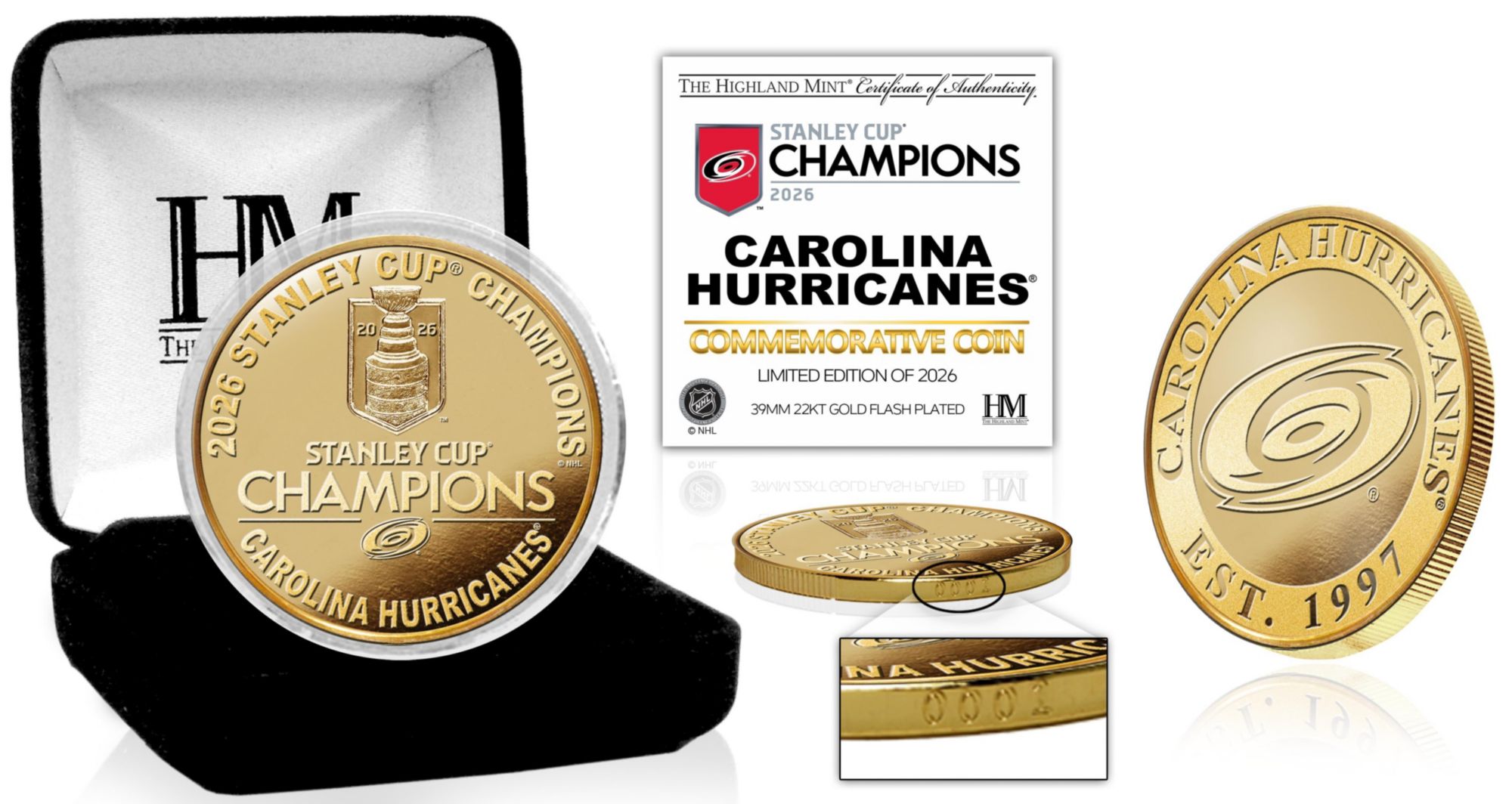 Highland Mint Carolina Hurricanes 2026 Stanley Cup Champions Gold Coin