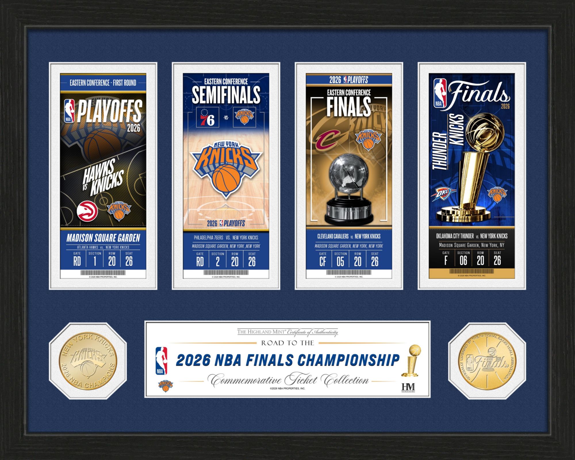 Highland Mint 2026 NBA Champions New York Knicks Tickets Frame