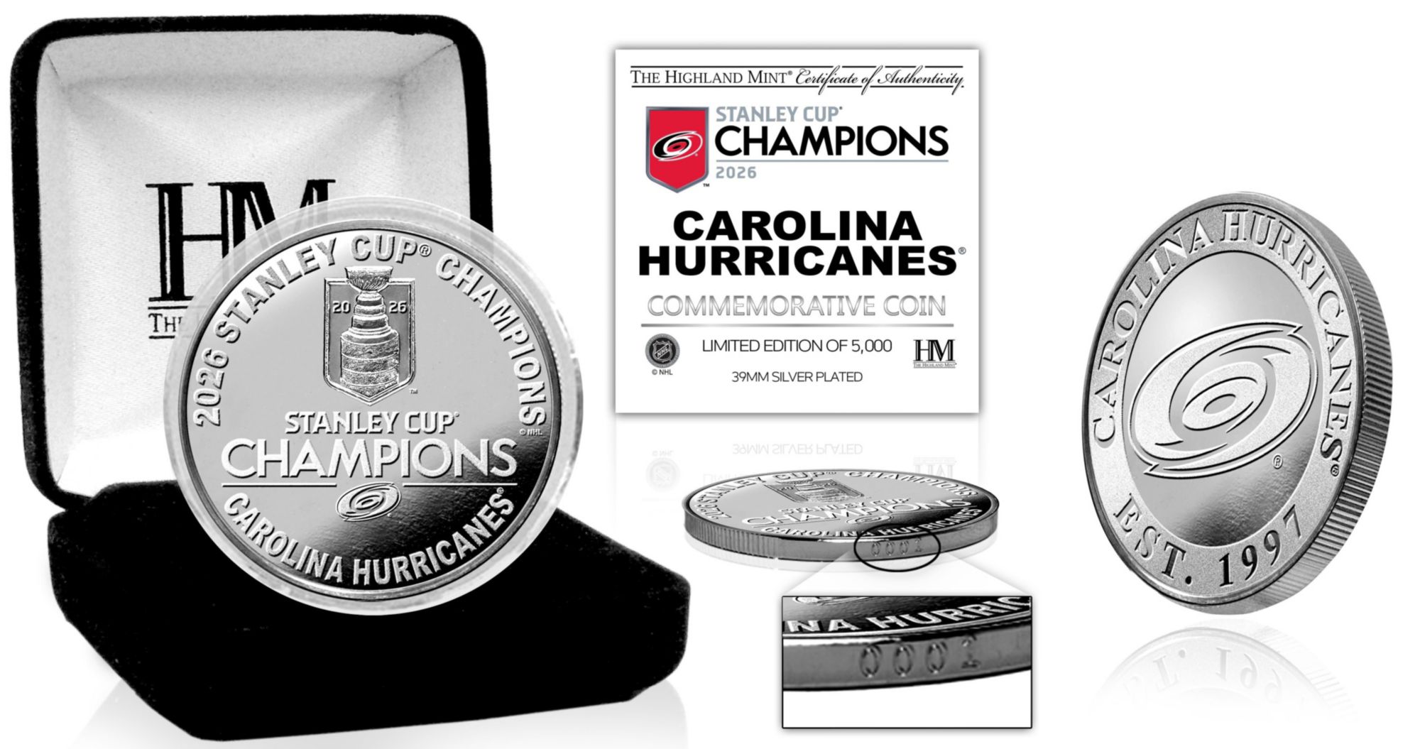 Highland Mint Carolina Hurricanes 2026 Stanley Cup Champions Silver Coin