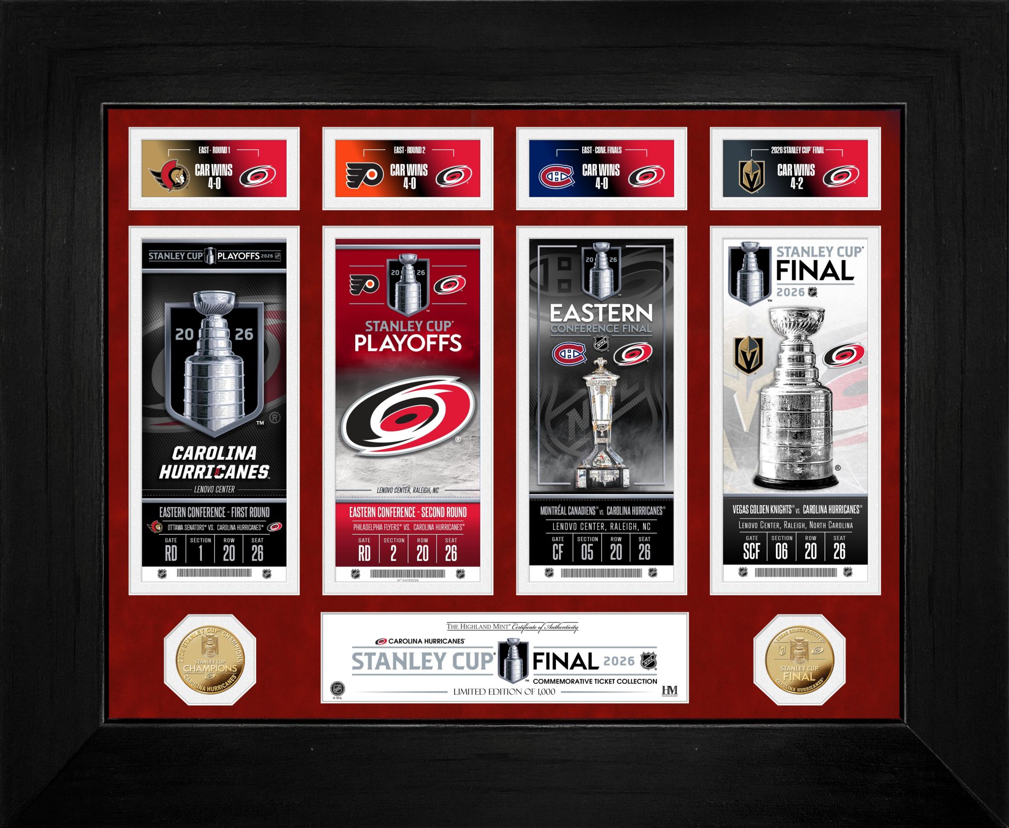 Highland Mint Carolina Hurricanes 2026 Stanley Cup Champions Deluxe Gold Coin