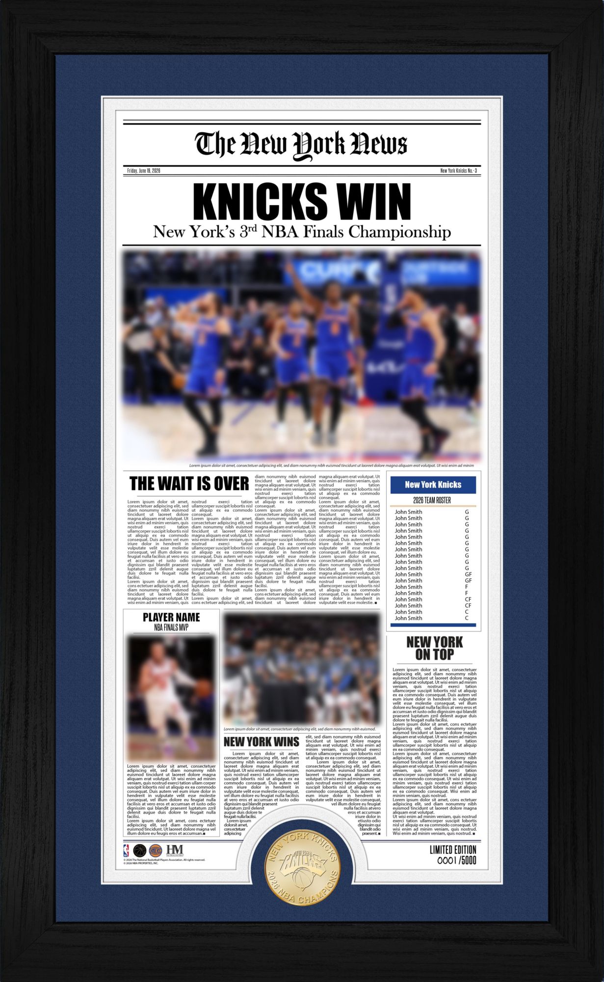 Highland Mint 2026 NBA Champions New York Knicks News Frame
