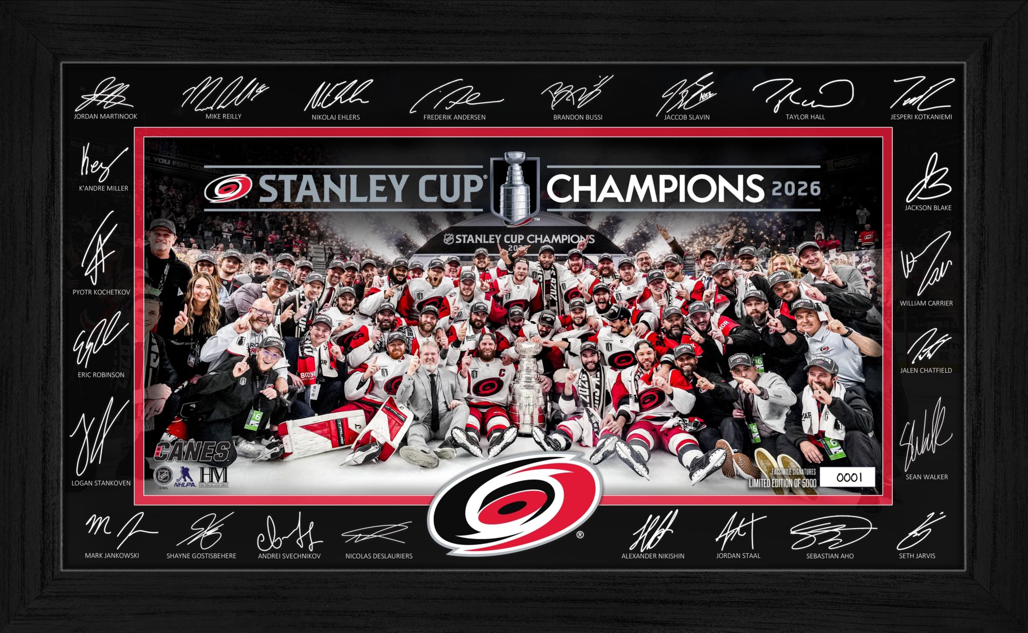 Highland Mint Carolina Hurricanes 2026 Stanley Cup Champions Signature Frame