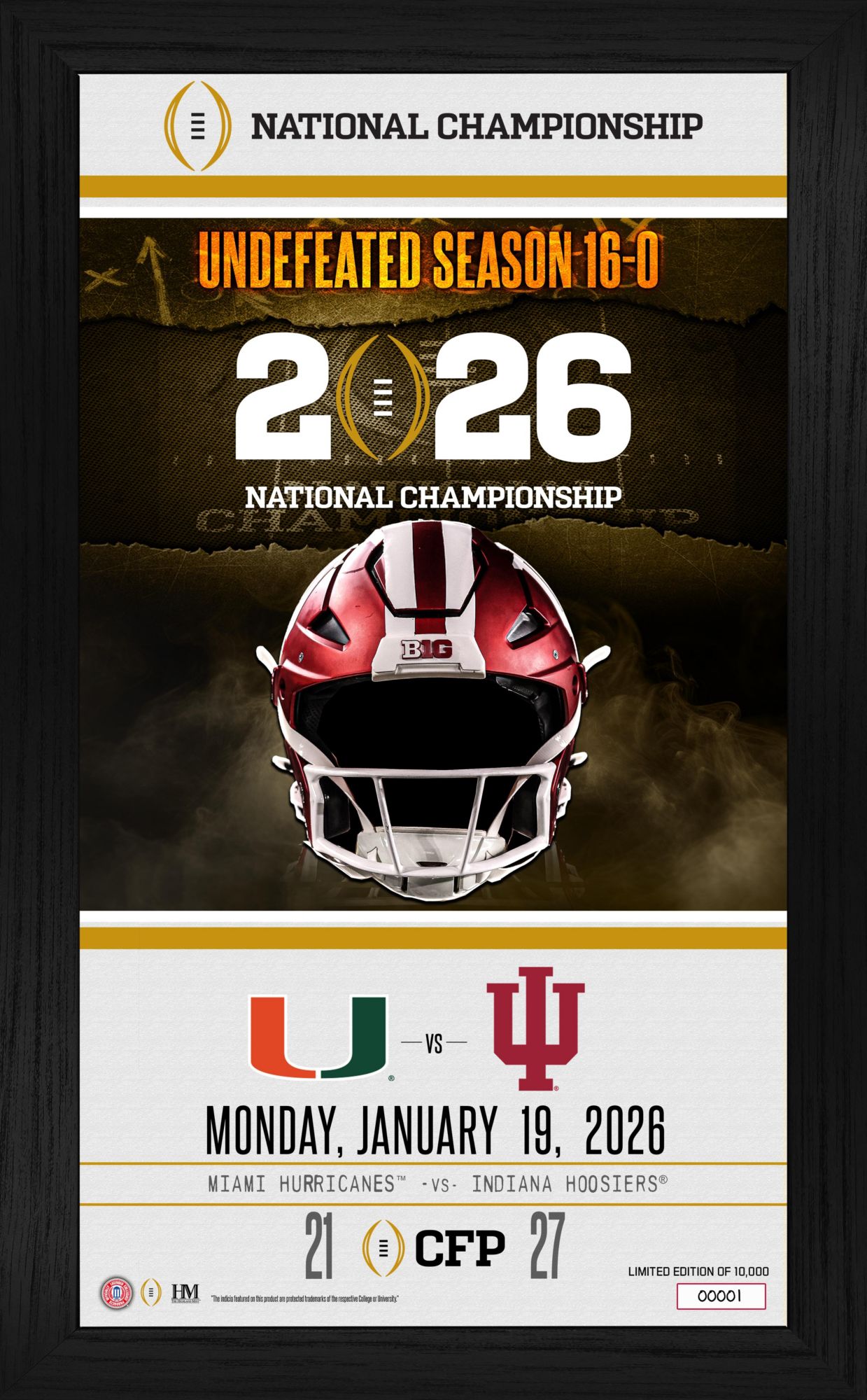 Highland Mint Indiana Hoosiers 2025-26 CFP National Champions Game Day Frame