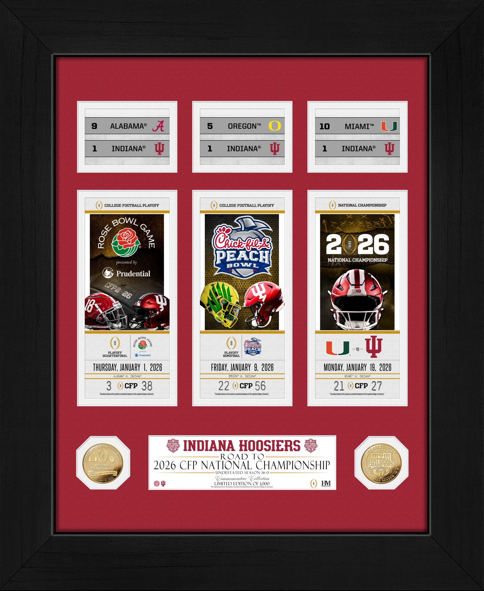 Highland Mint Indiana Hoosiers 2025-26 CFP National Champions Deluxe Road to the Championship Photo and Coin Frame