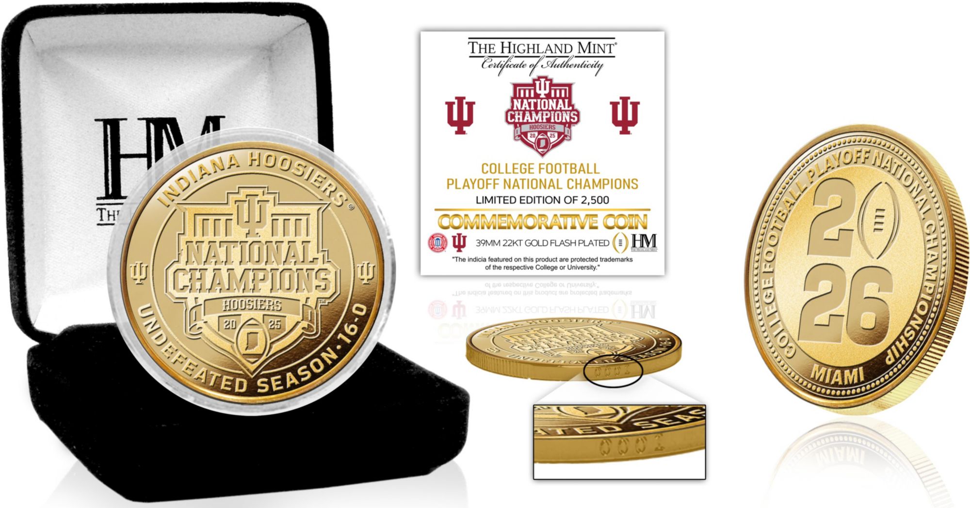 Highland Mint Indiana Hoosiers 2025-26 CFP National Champions Gold Coin