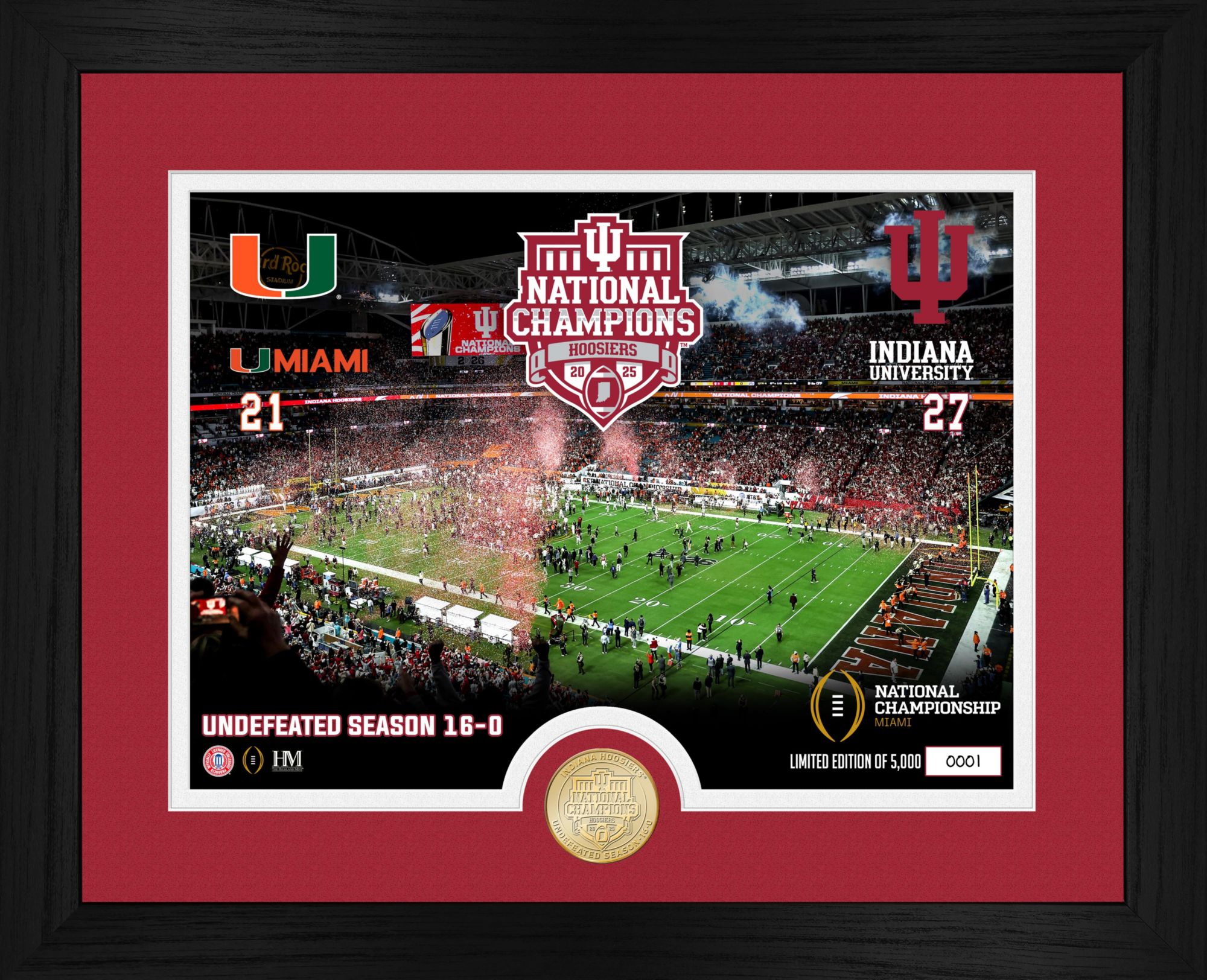 Highland Mint Indiana Hoosiers 2025-26 CFP National Champions Celebration Photo and Coin Frame
