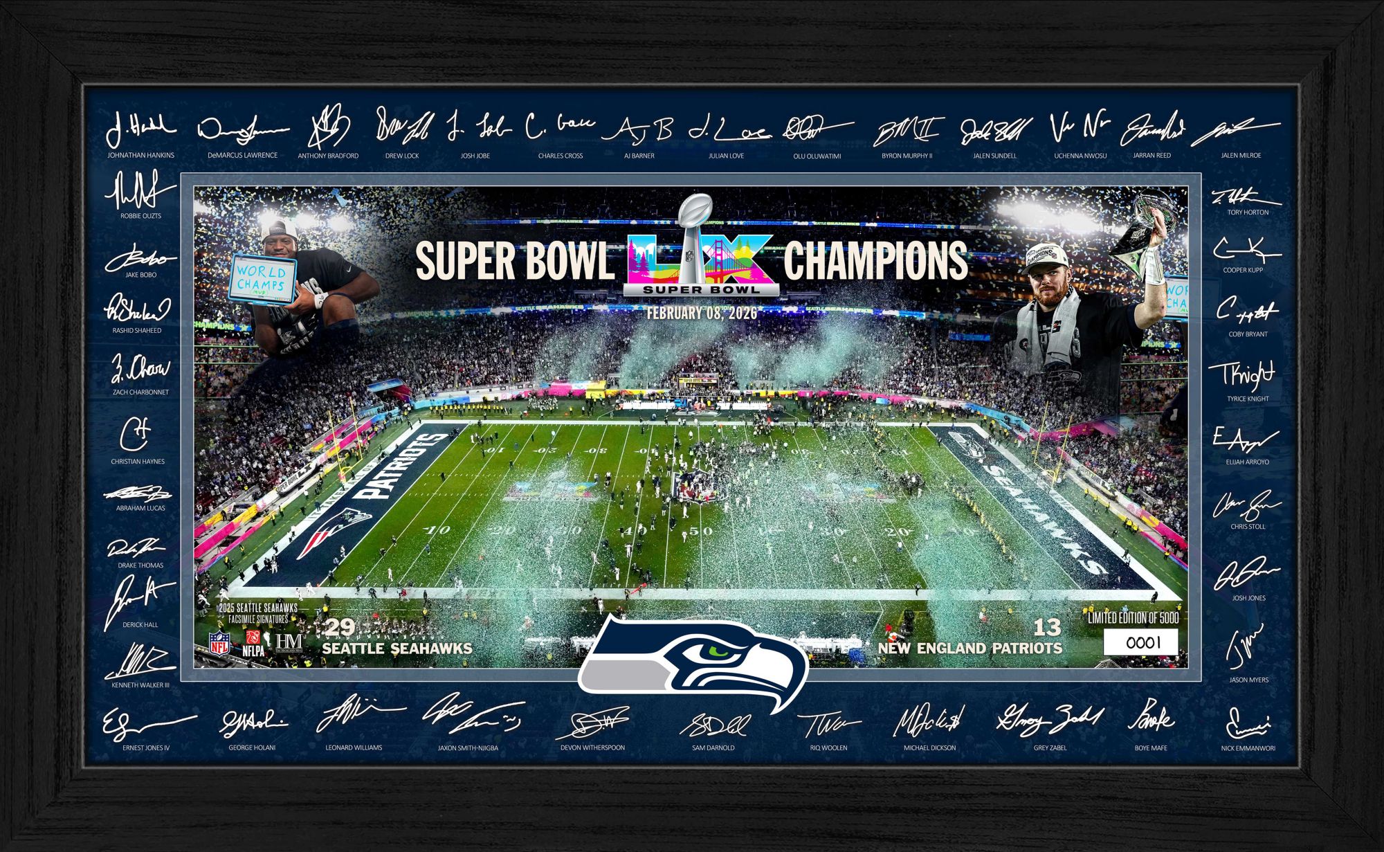 Highland Mint 2025-26 Super Bowl LX Champions Seattle Seahawks Signature Frame