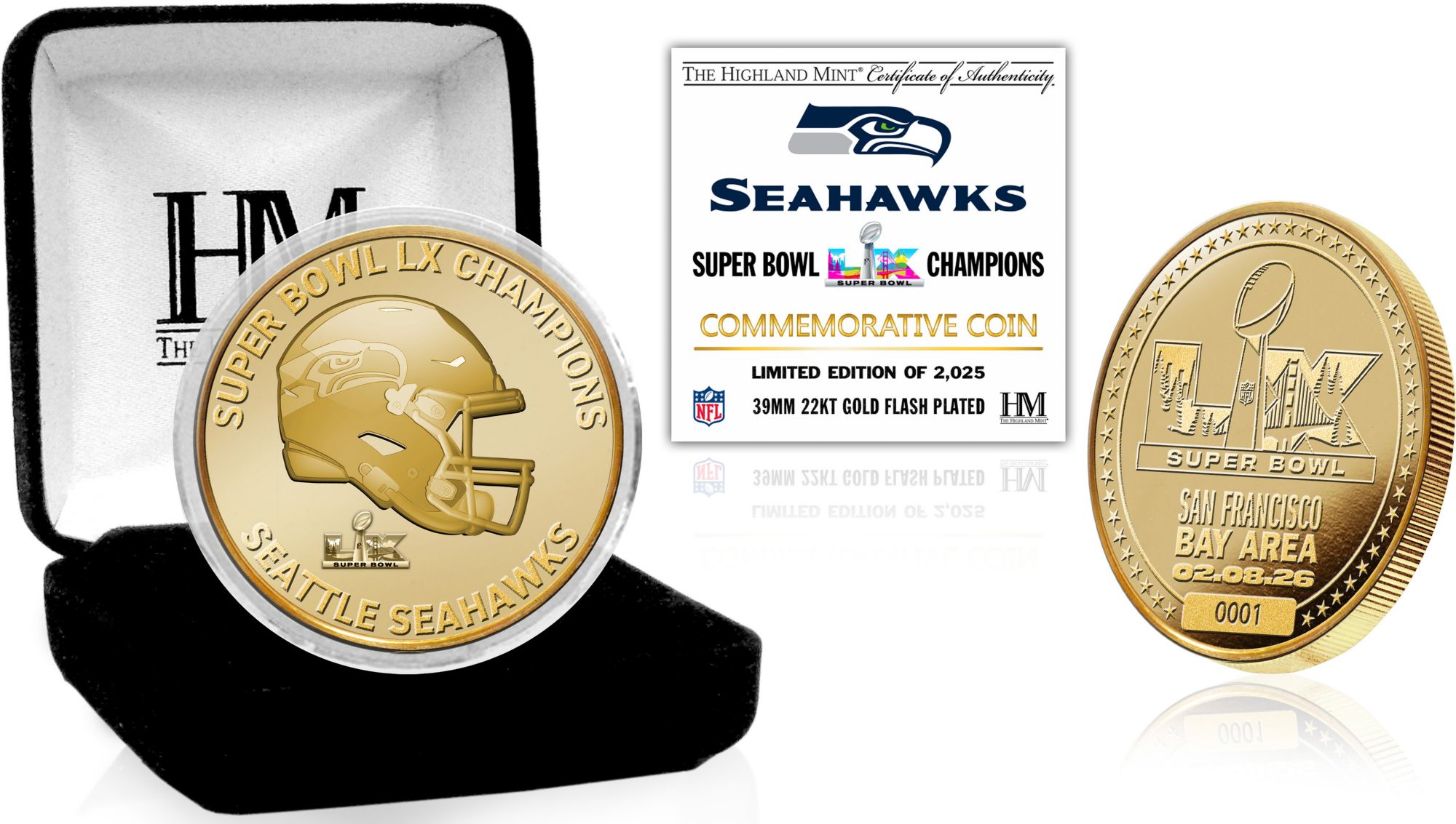 Highland Mint 2025-26 Super Bowl LX Champions Seattle Seahawks Gold Plated Coin