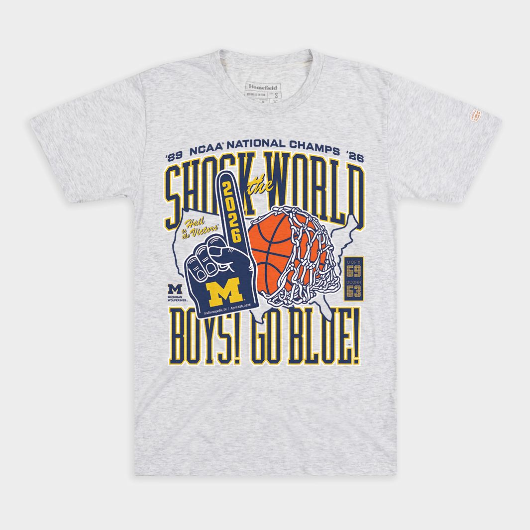 Homefield Adult 2026 Men's Basketball National Champions Michigan Wolverines 'Shock The World' T-Shirt
