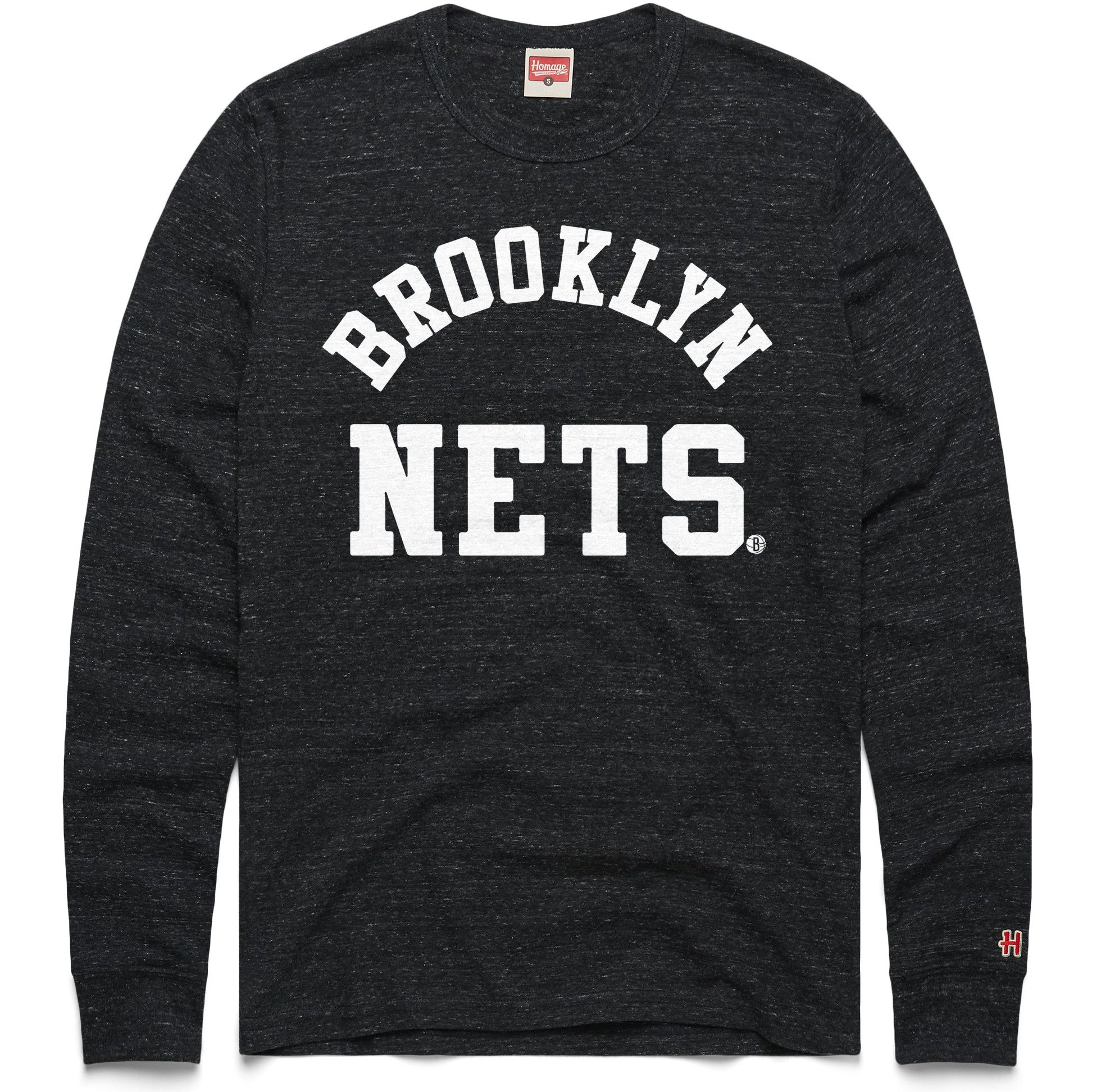 HOMAGE Men's Brooklyn Nets Black Classic Wordmark Long Sleeve Shirt