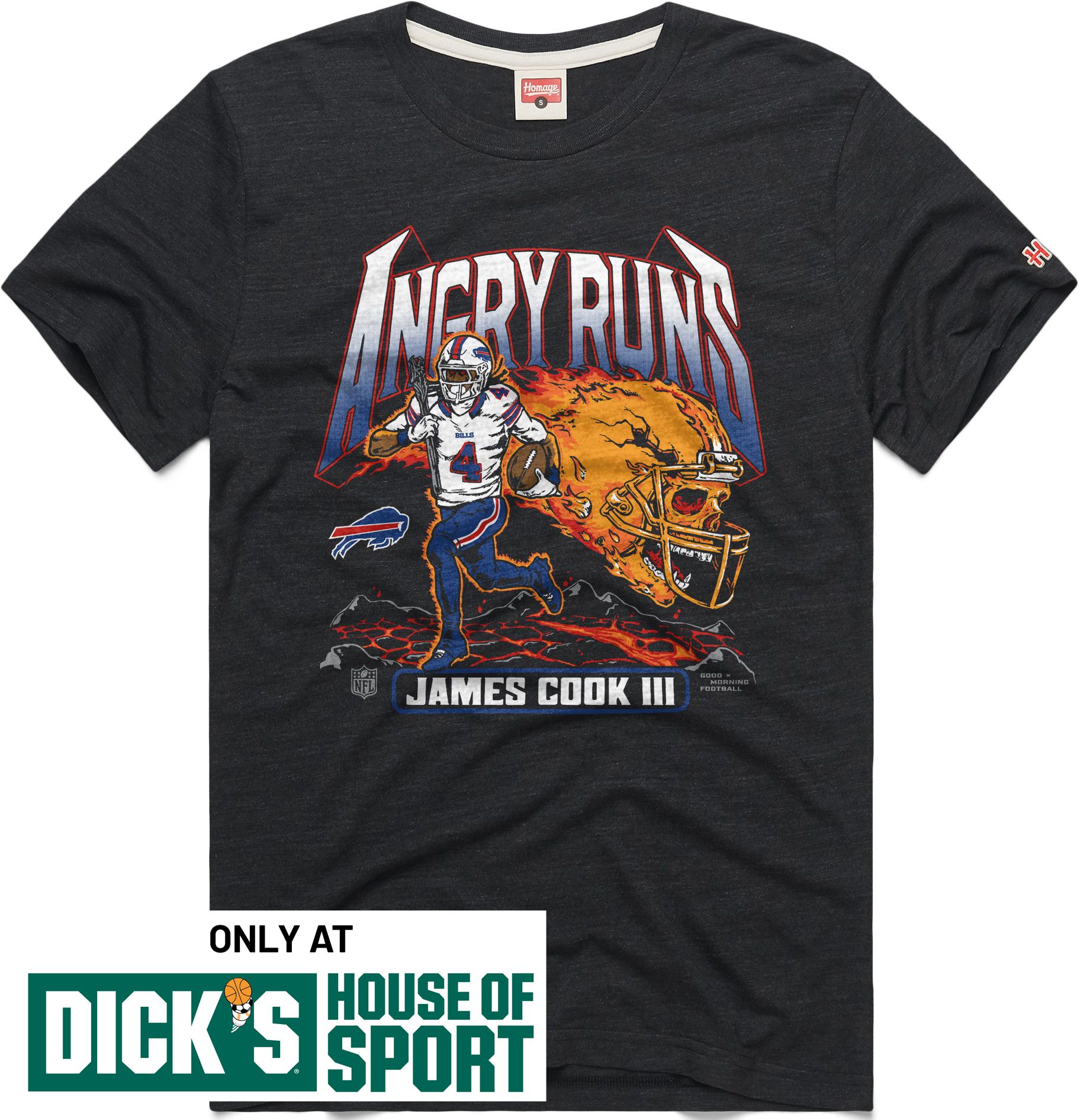 HOMAGE Men's Buffalo Bills James Cook Charcoal Angry Runs T-Shirt