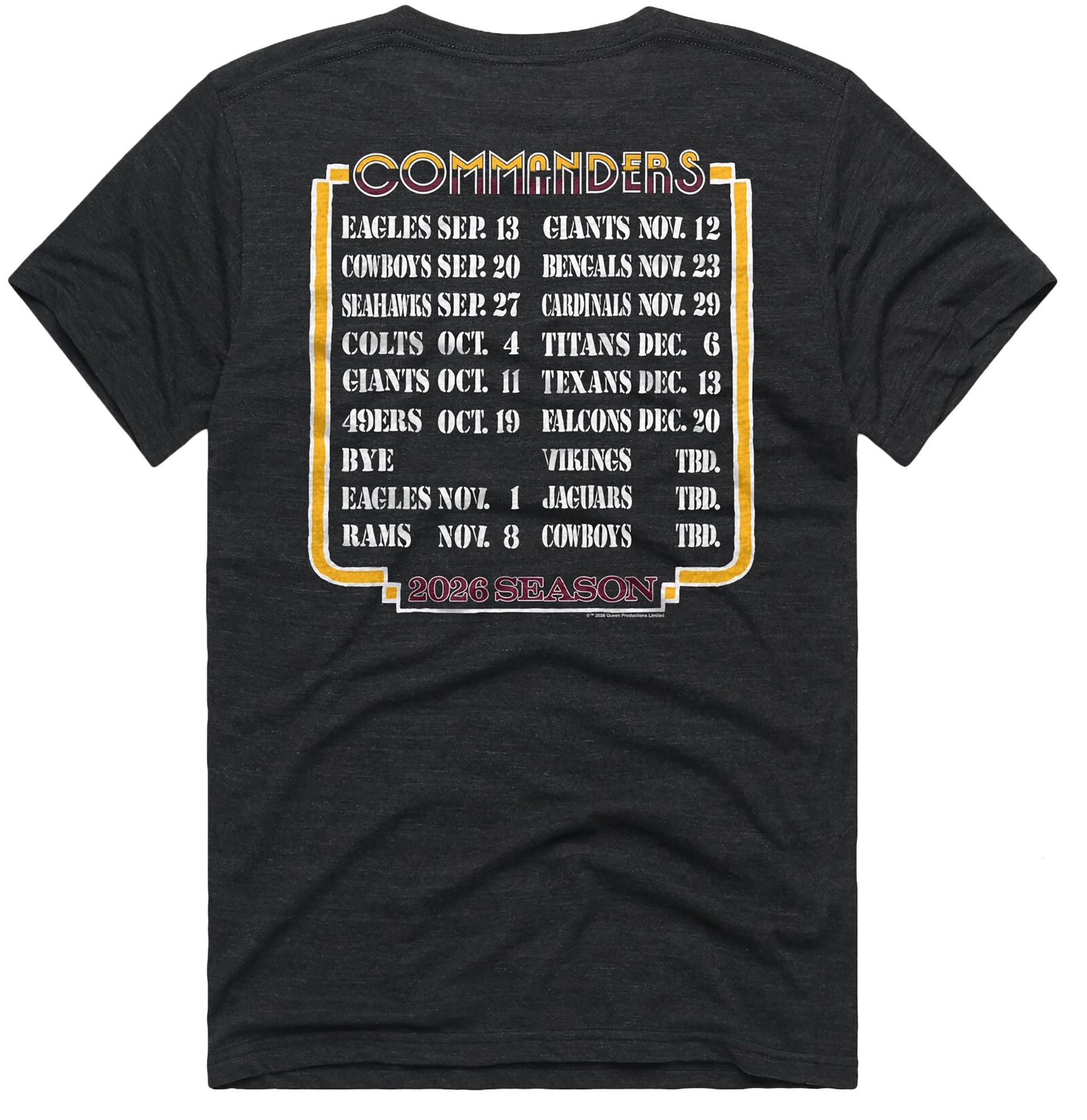 HOMAGE Men's Washington Commanders Charcoal Queen 2026 Schedule T